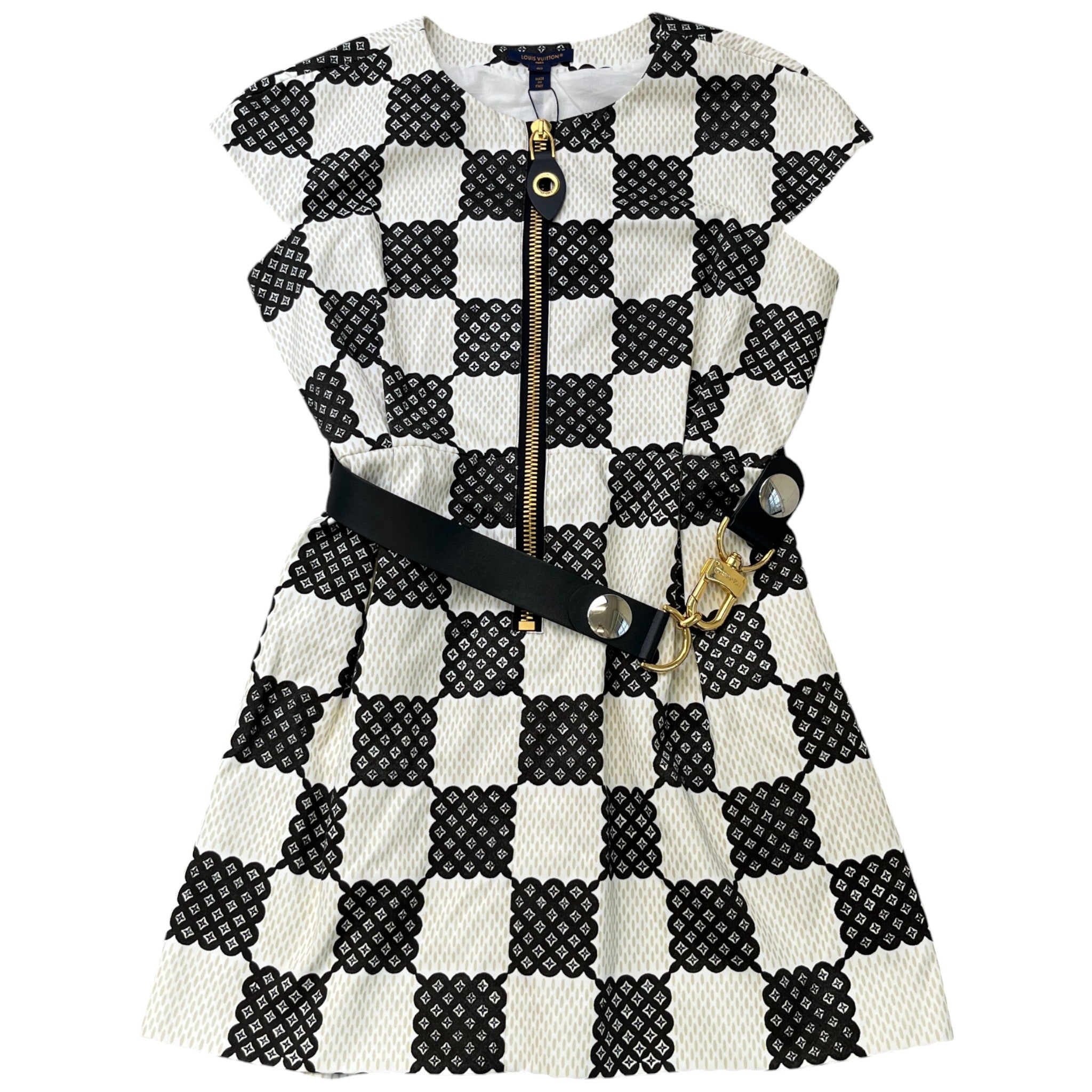 Women's Graphic Damier Dress Top Black Size M