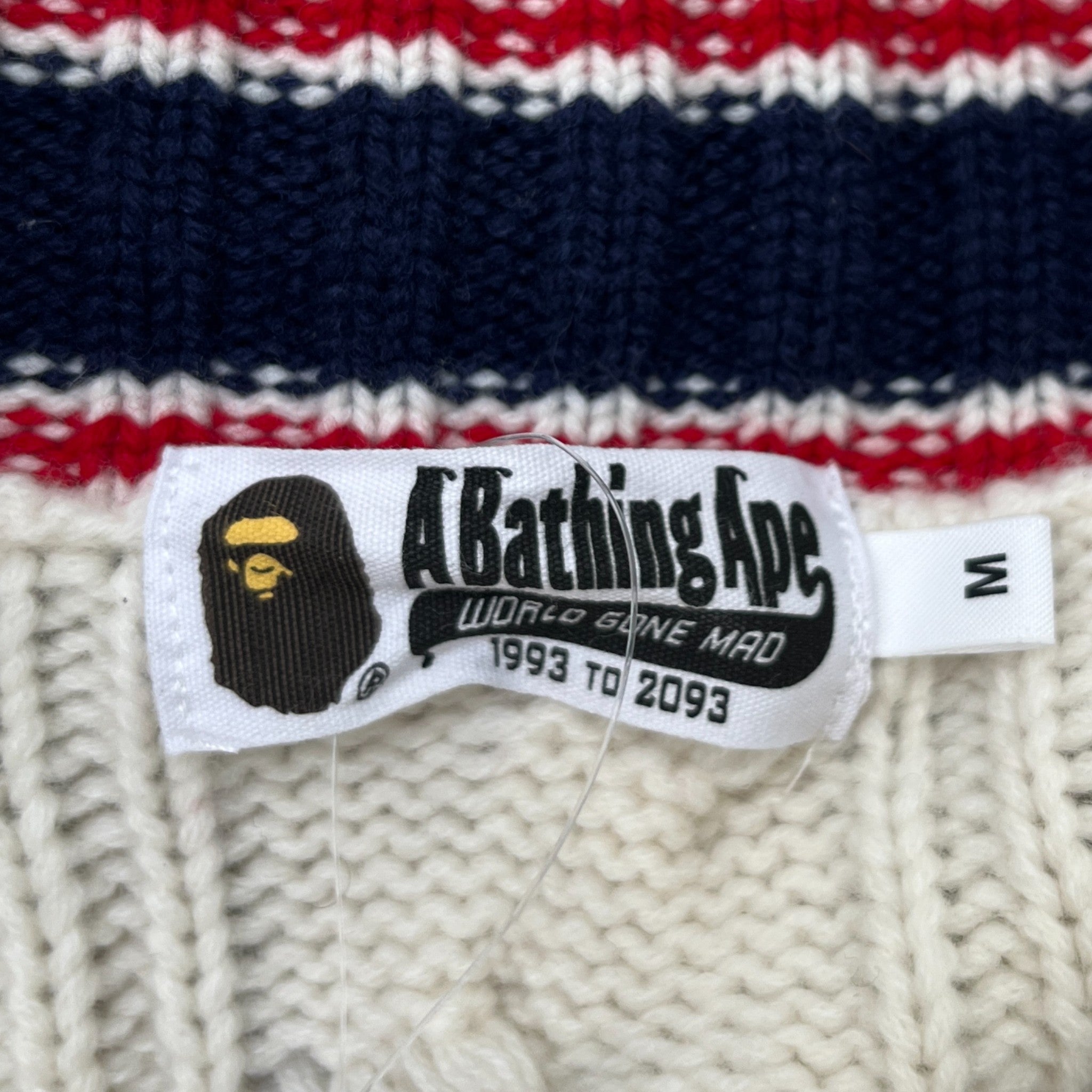 Men's Ape College Badges Knit Cardigan Cream Size M