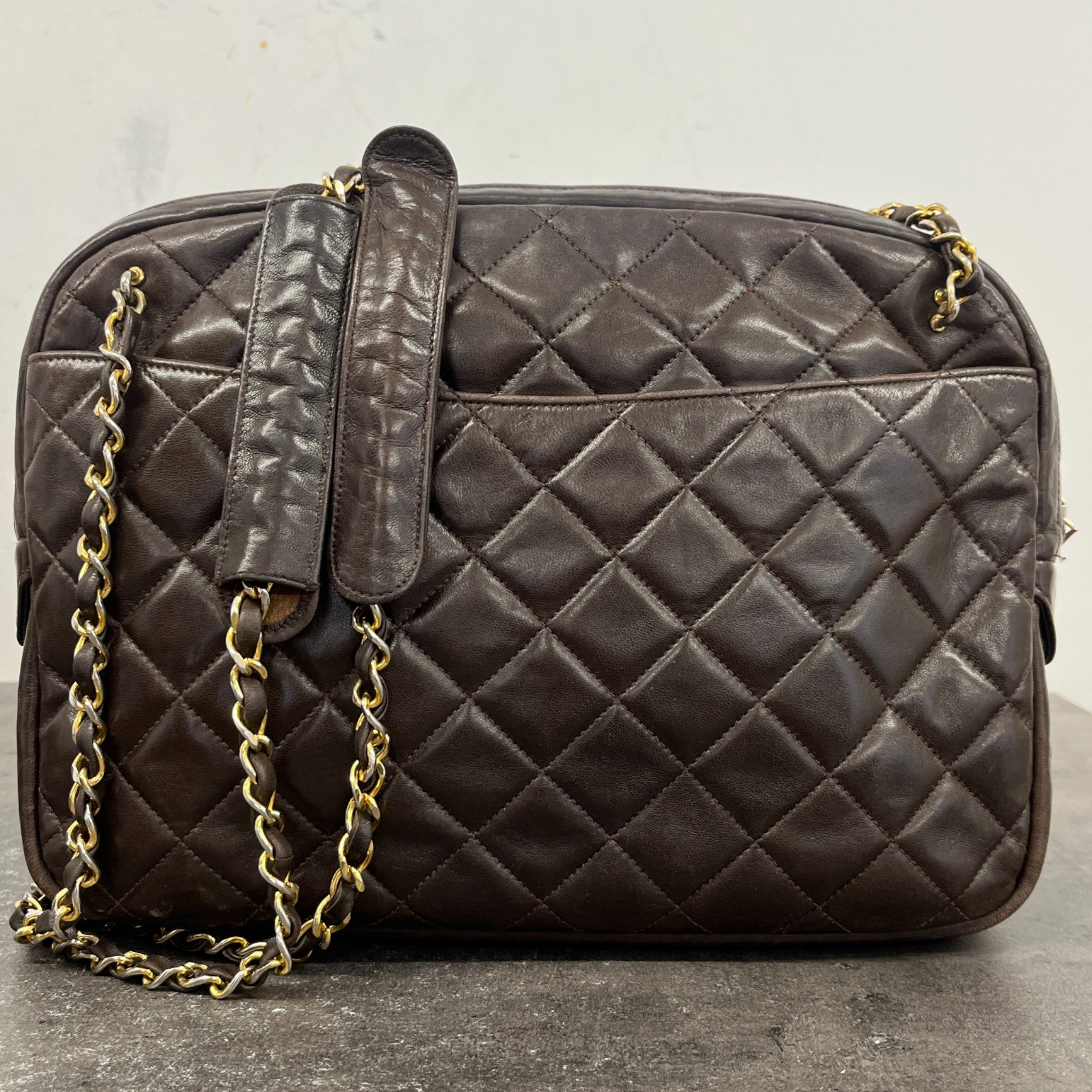 Women's Vintage Quilted Camera Bag Brown