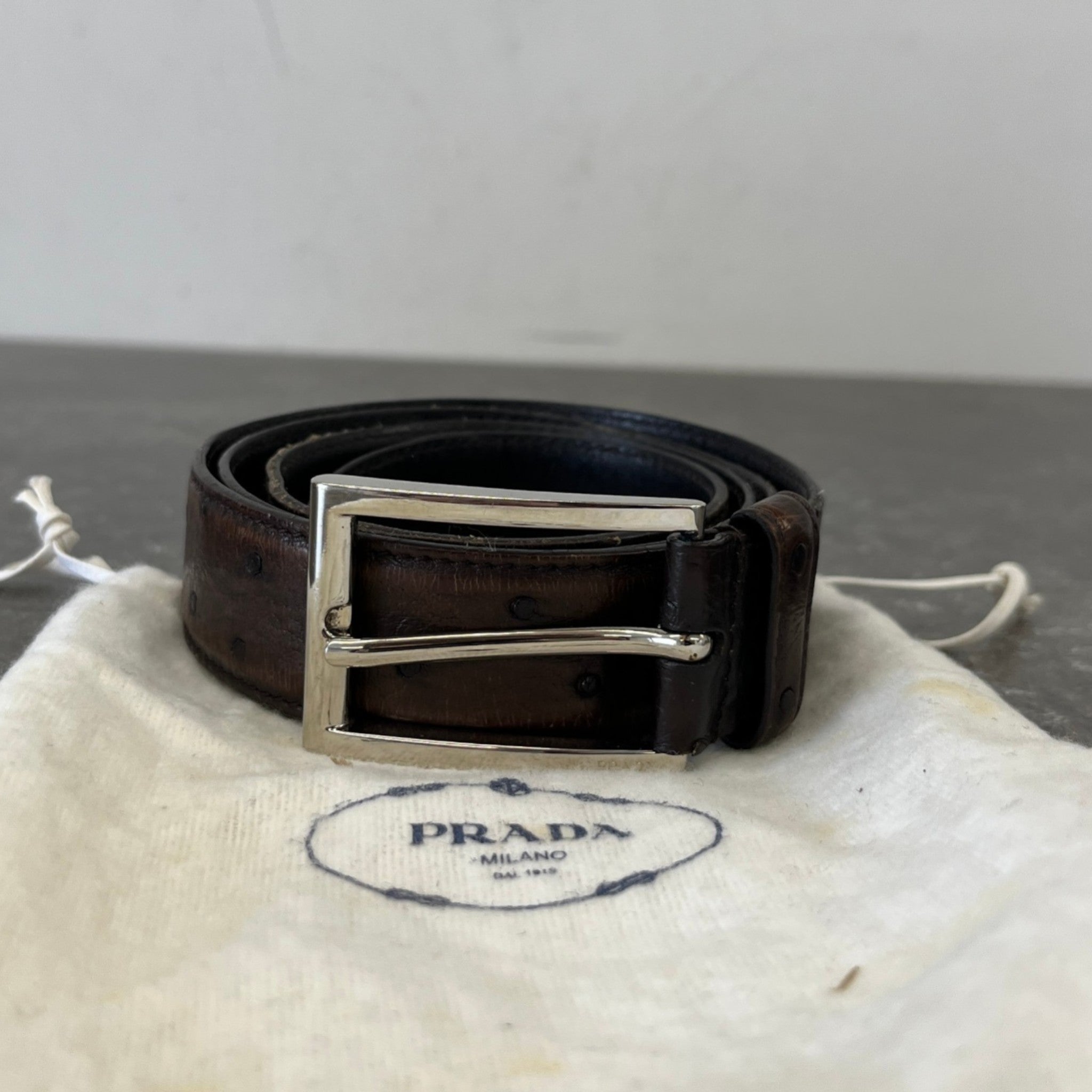 Men's Ostrich Belt Brown Size Waist 34"