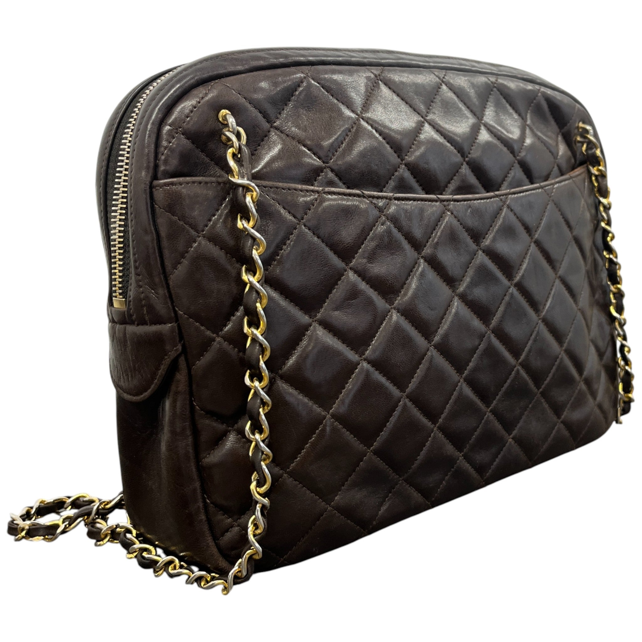 Women's Vintage Quilted Camera Bag Brown