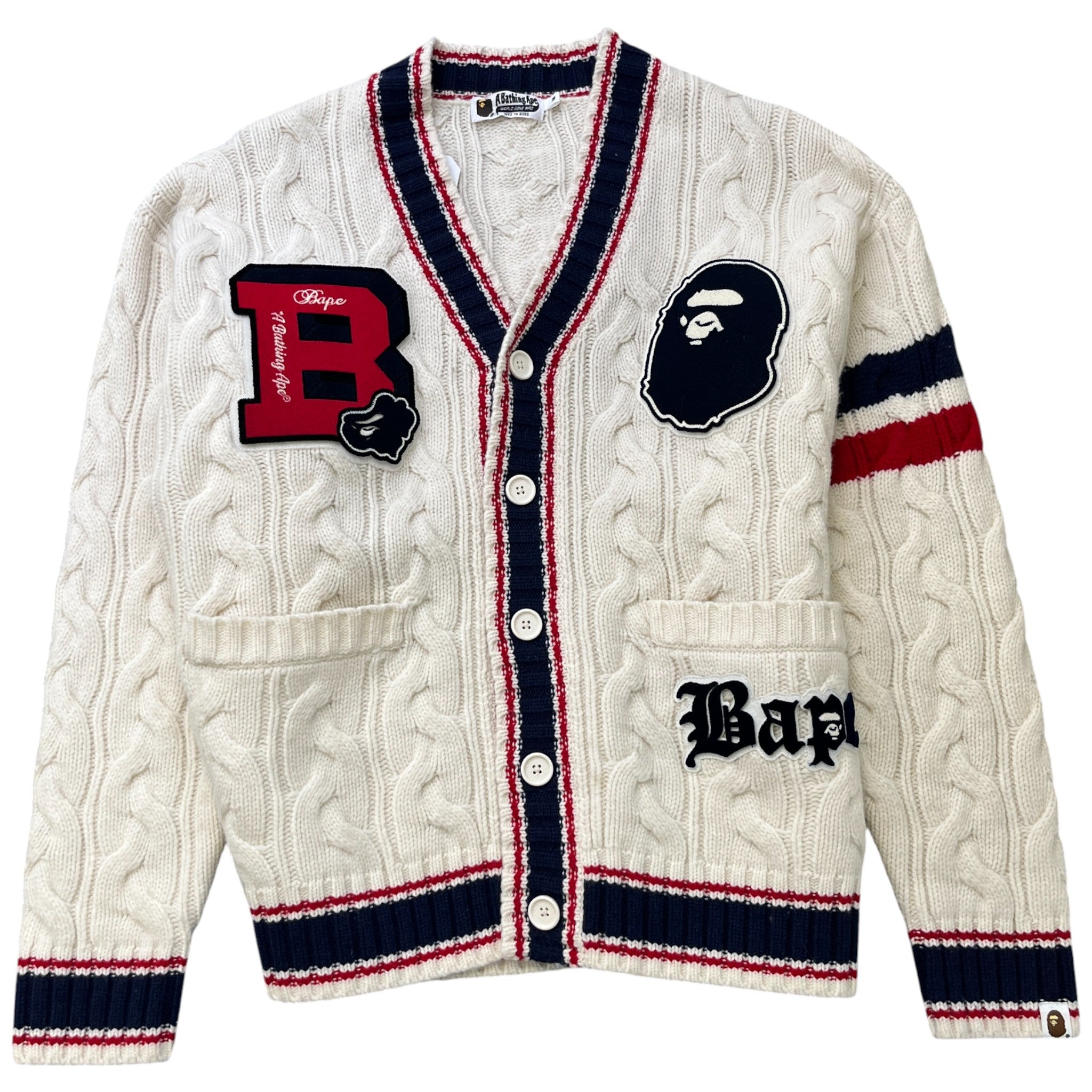 Men's Ape College Badges Knit Cardigan Cream Size M