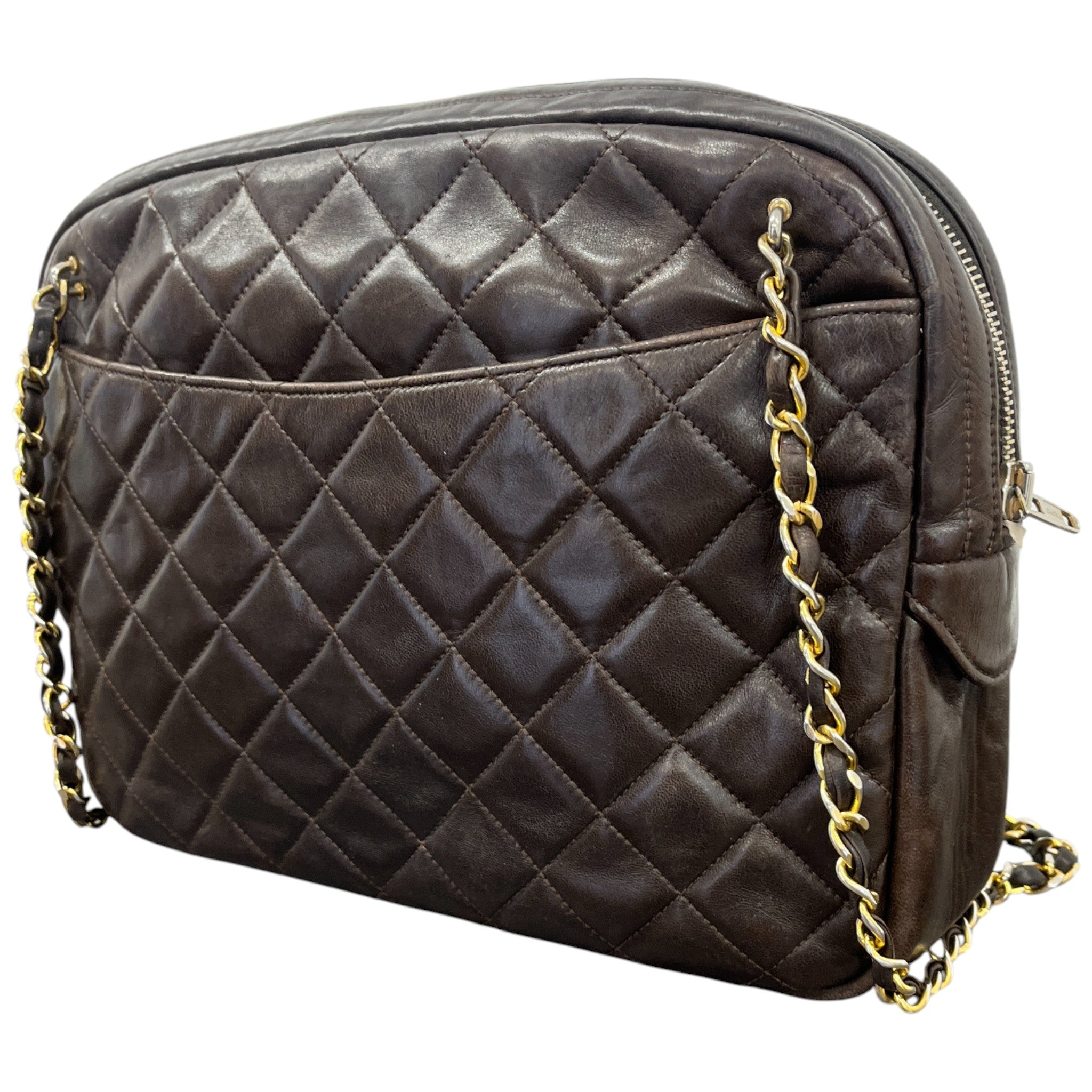 Women's Vintage Quilted Camera Bag Brown