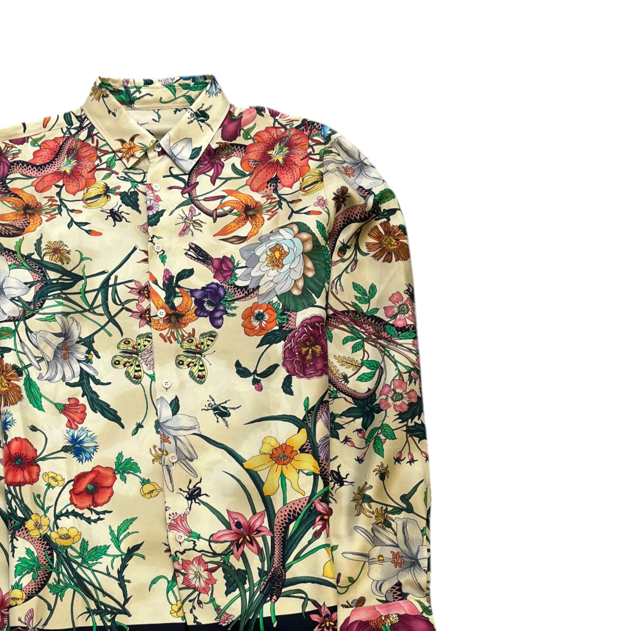 Men's Snake Flora Long Sleeve Shirt Beige Size L