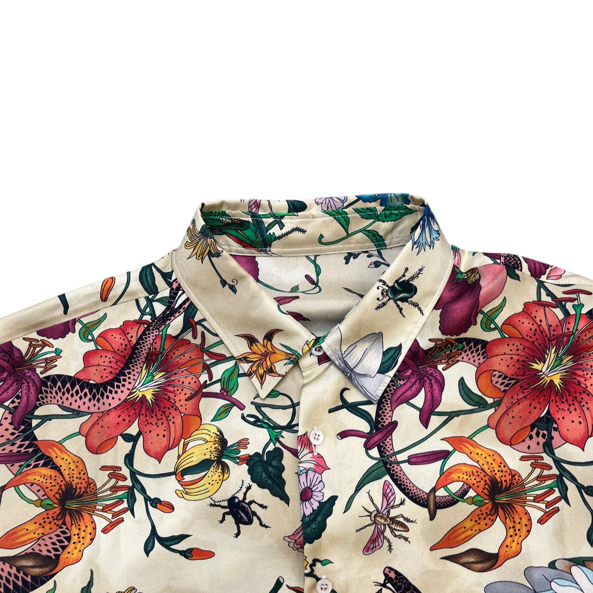Men's Snake Flora Long Sleeve Shirt Beige Size L
