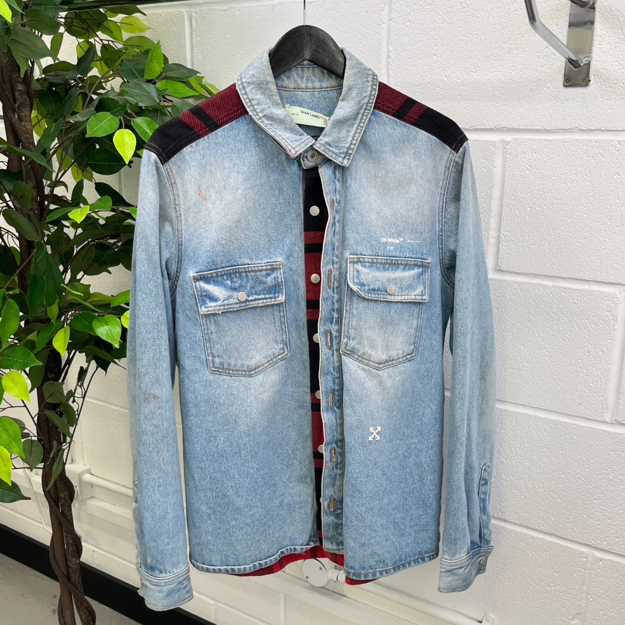 Men's Logo Print Checked OverShirt Blue Size M