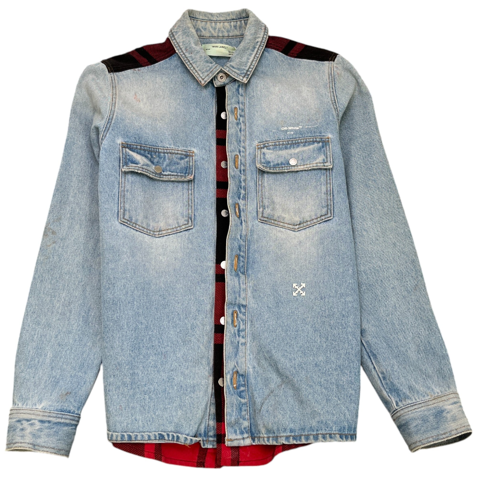 Men's Logo Print Checked OverShirt Blue Size M