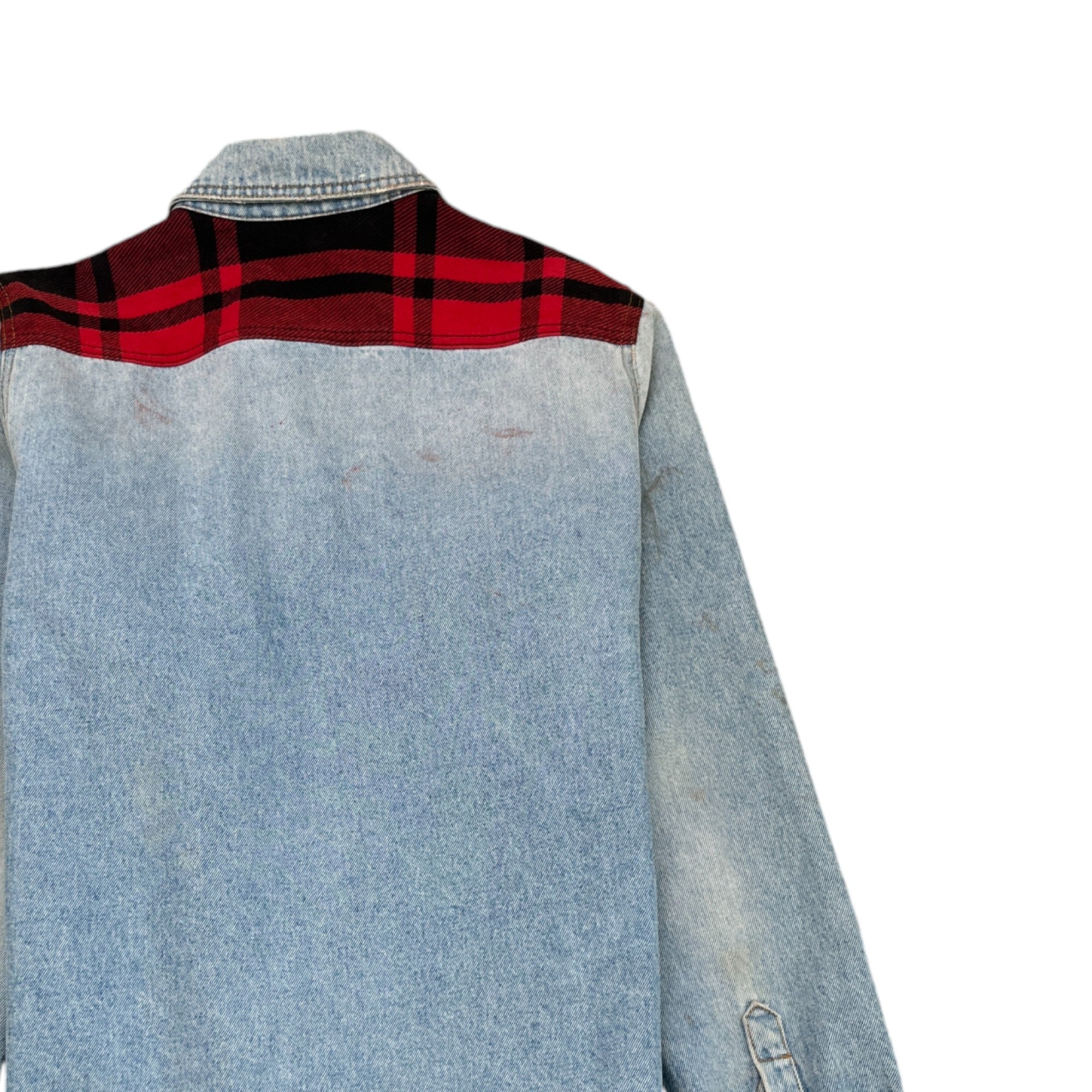 Men's Logo Print Checked OverShirt Blue Size M