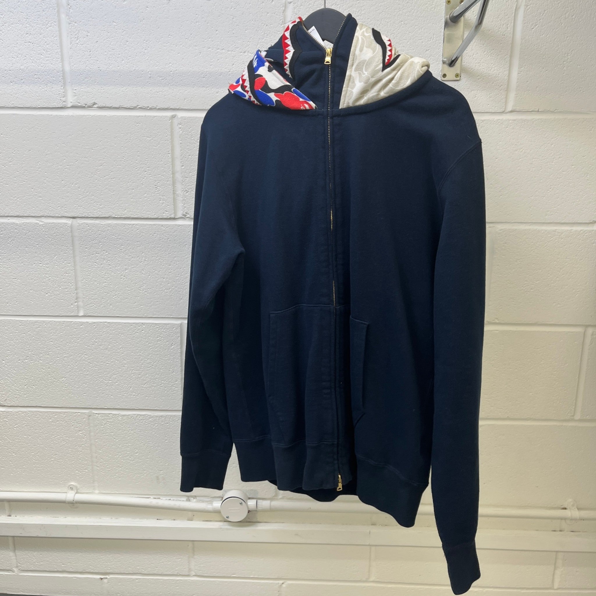 Men's Shark Full Zip Hoodie Navy Size L