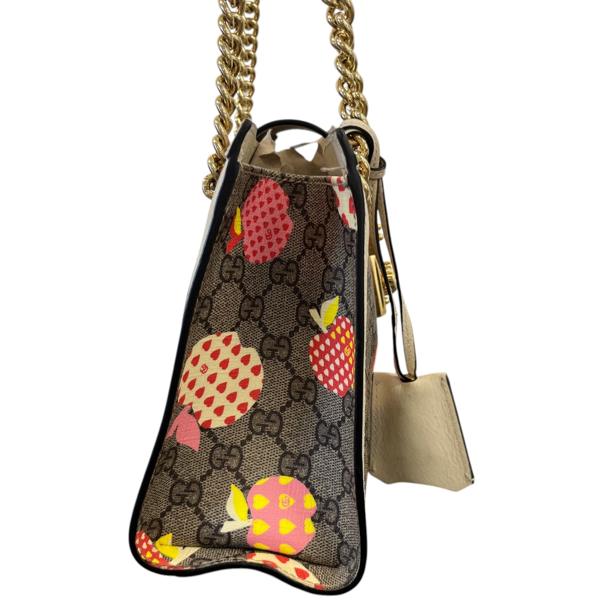 Women's Small Gg Supreme Apple Heart Padlock Tote Bag Beige