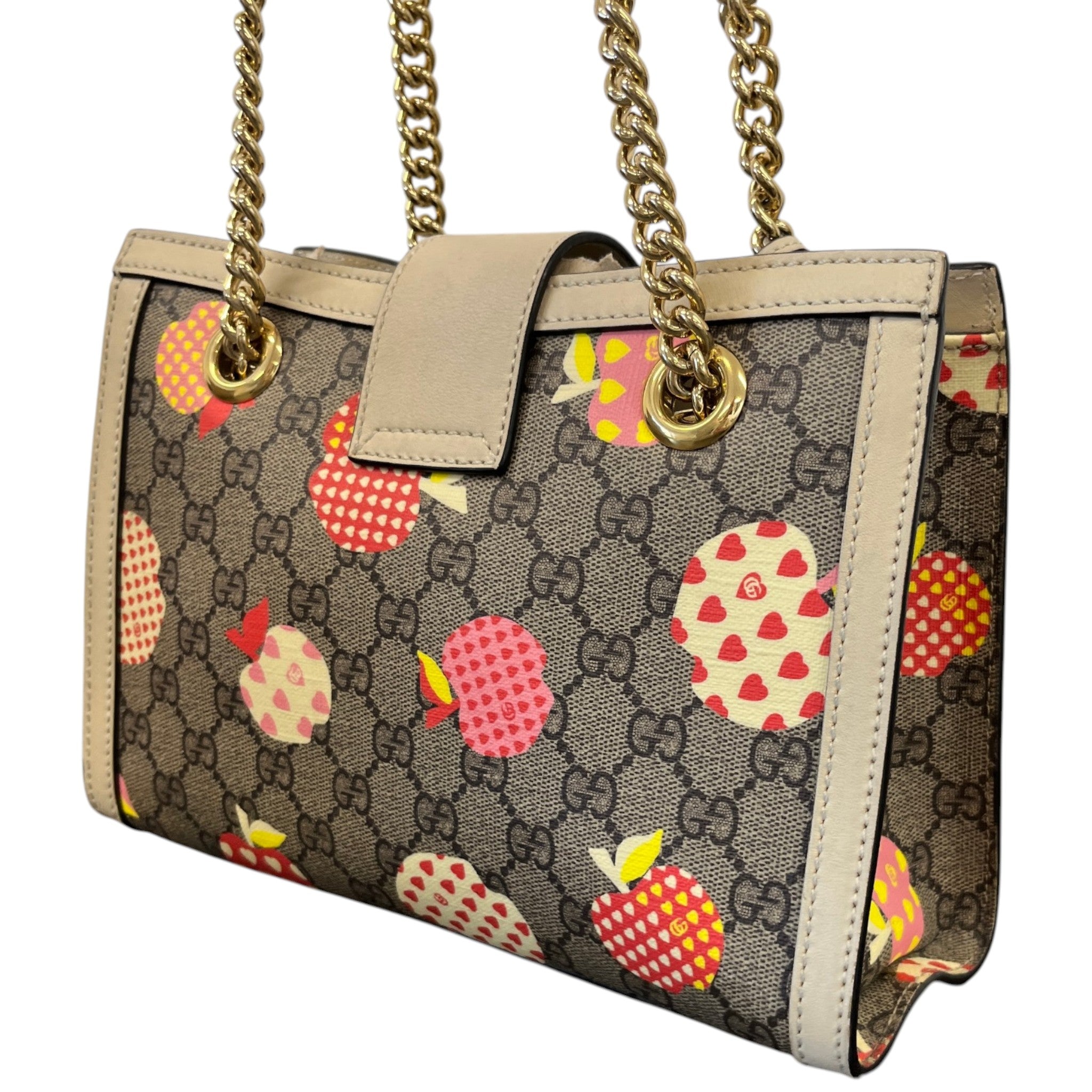 Women's Small Gg Supreme Apple Heart Padlock Tote Bag Beige
