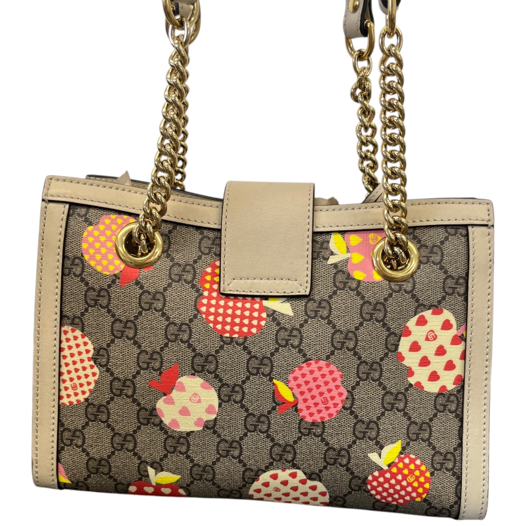 Women's Small Gg Supreme Apple Heart Padlock Tote Bag Beige