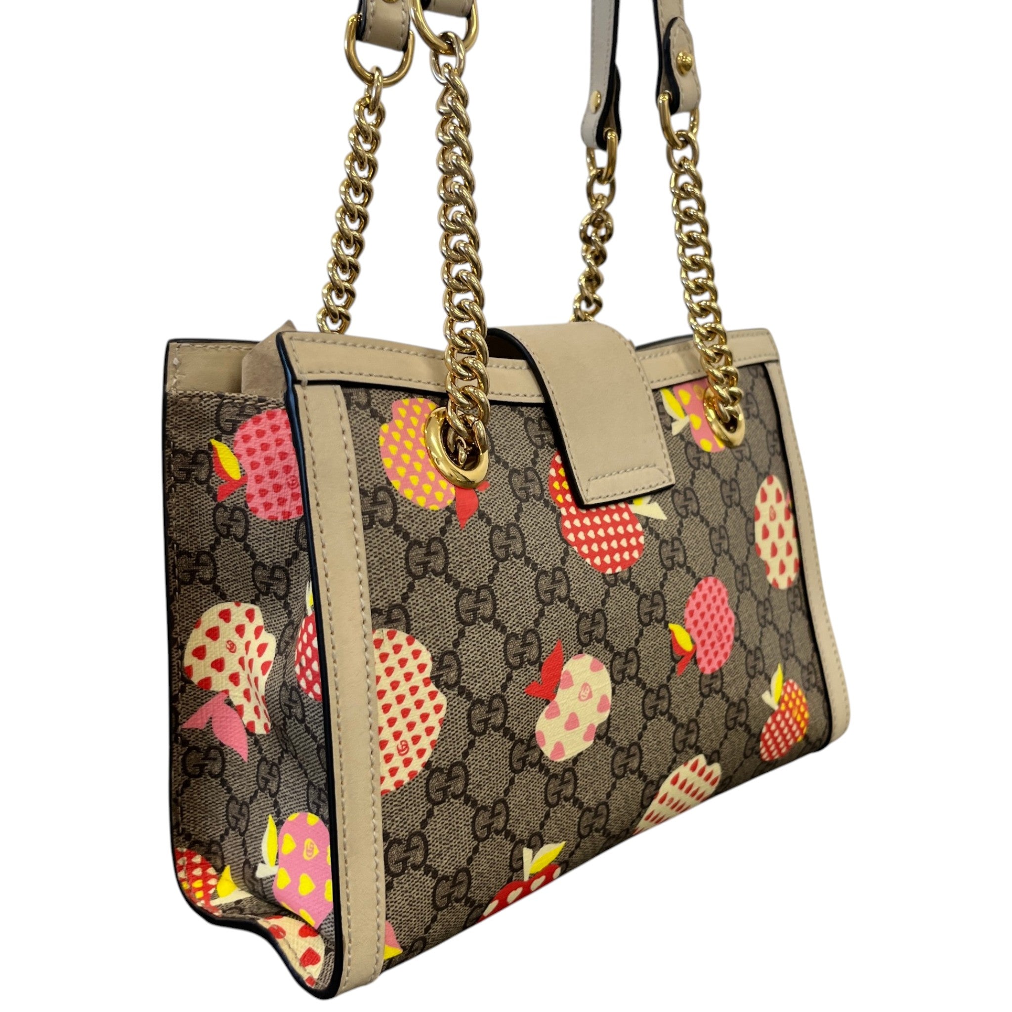 Women's Small Gg Supreme Apple Heart Padlock Tote Bag Beige