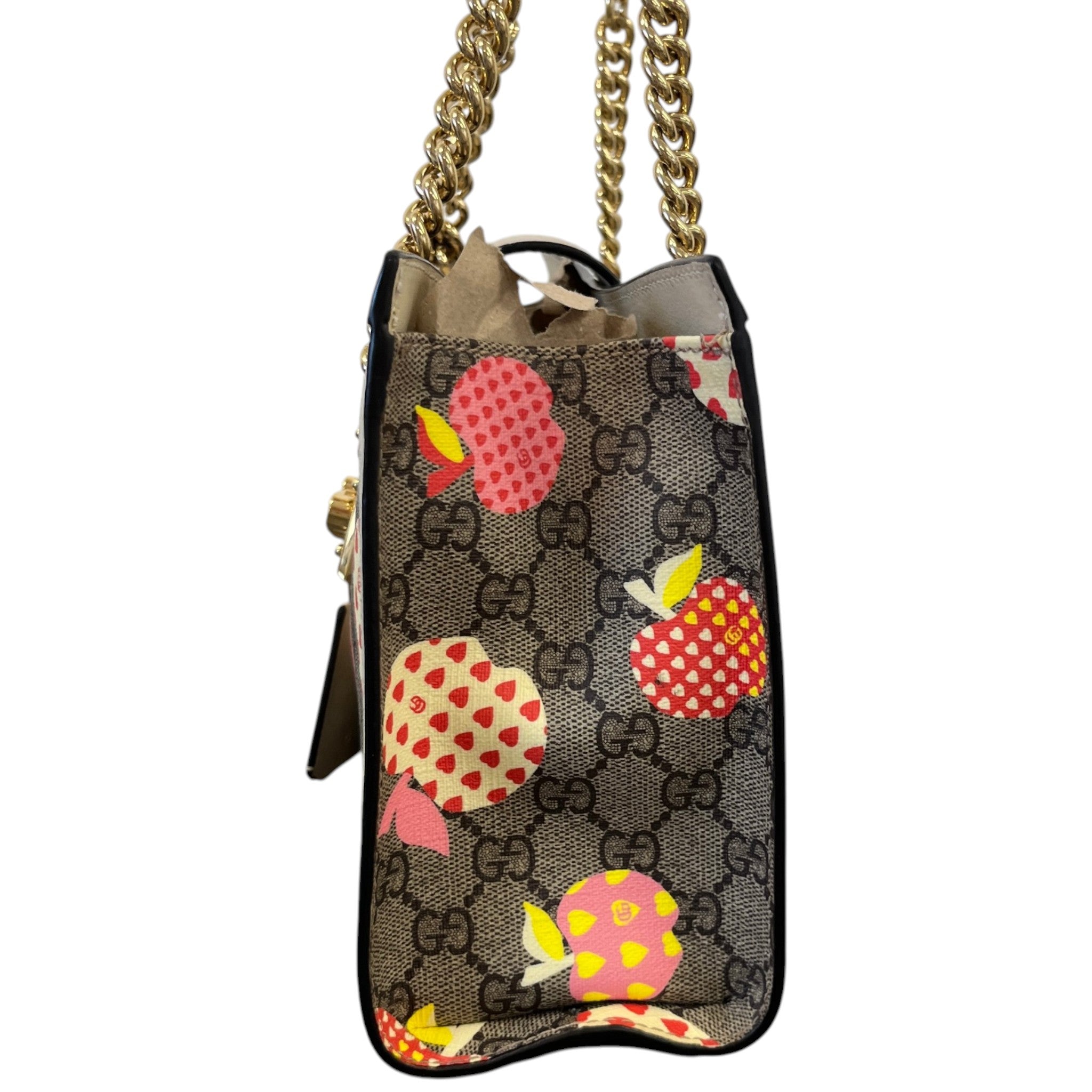Women's Small Gg Supreme Apple Heart Padlock Tote Bag Beige