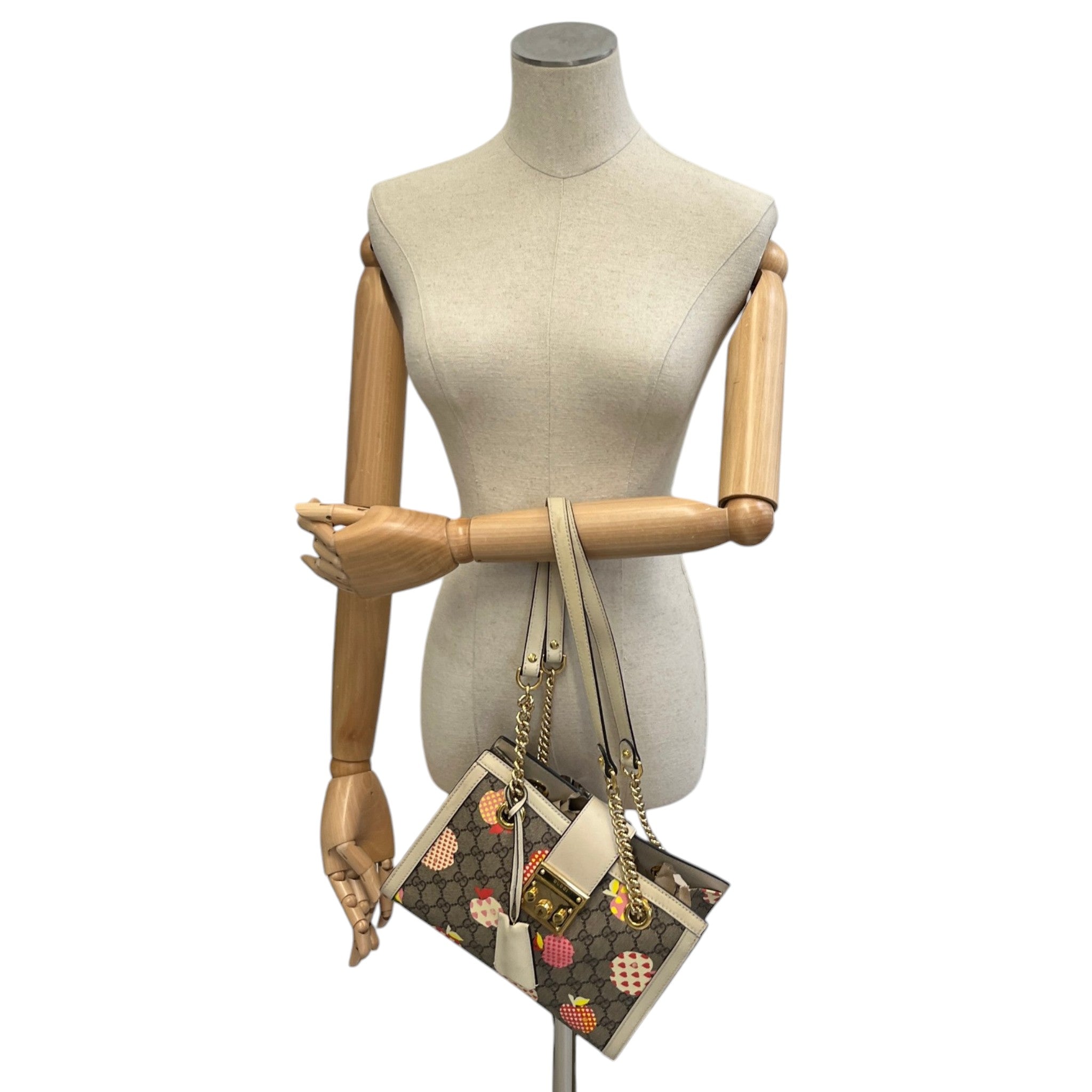 Women's Small Gg Supreme Apple Heart Padlock Tote Bag Beige