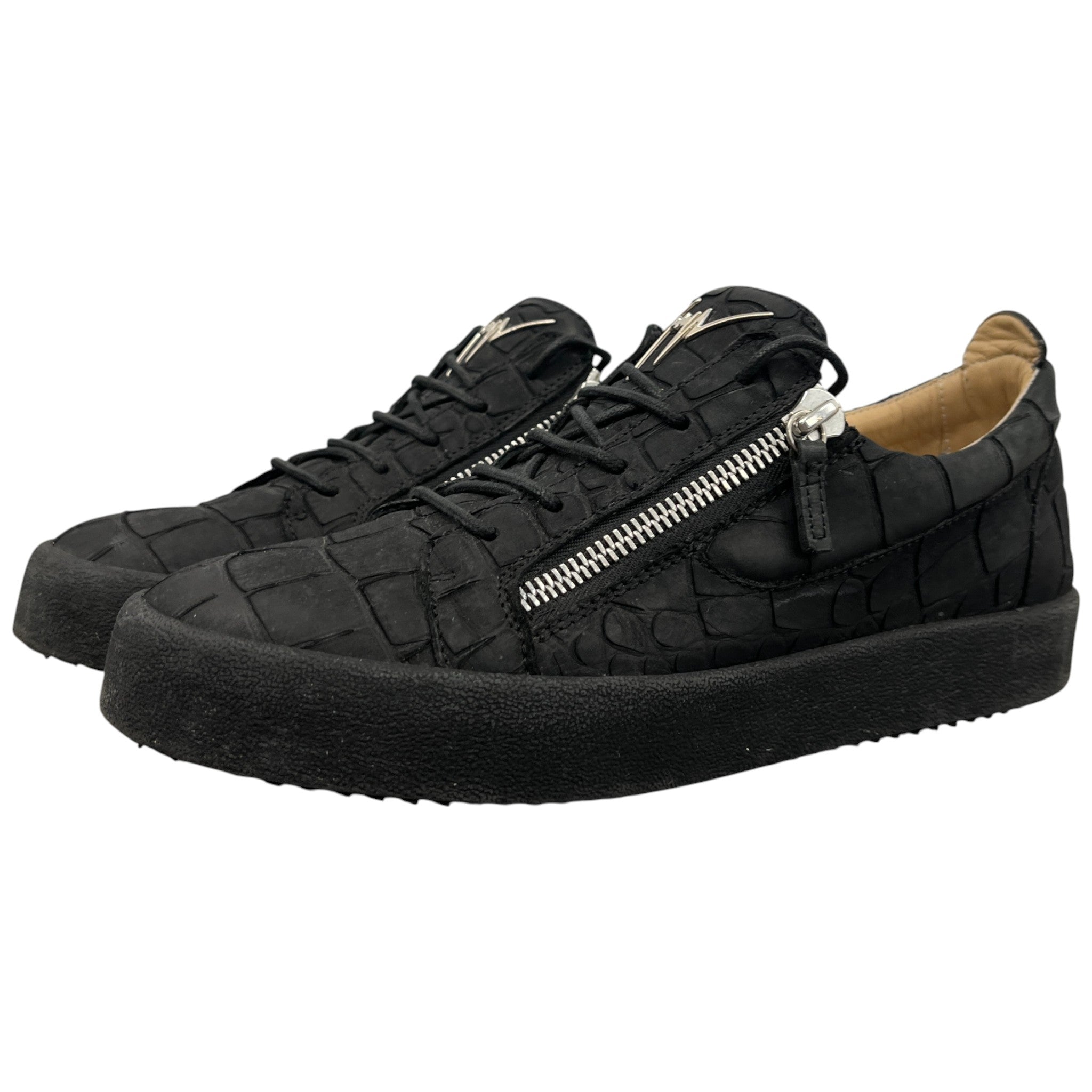 Men's Crocodile-Effect Low Trainers Black Size EU 44 / UK 10