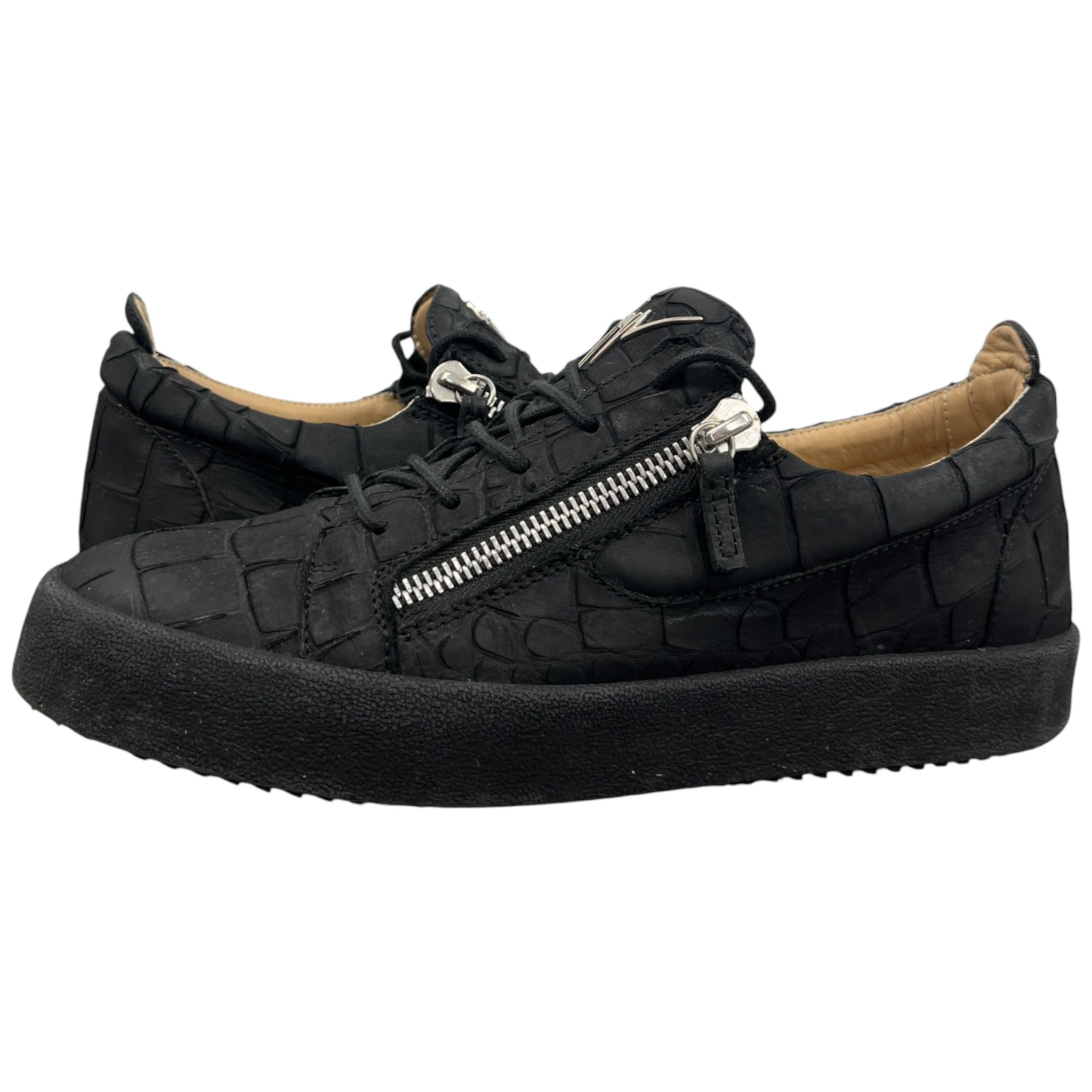Men's Crocodile-Effect Low Trainers Black Size EU 44 / UK 10