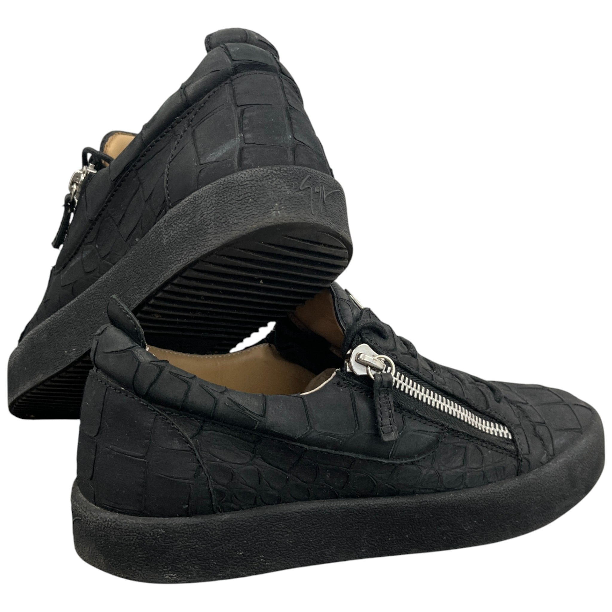 Men's Crocodile-Effect Low Trainers Black Size EU 44 / UK 10