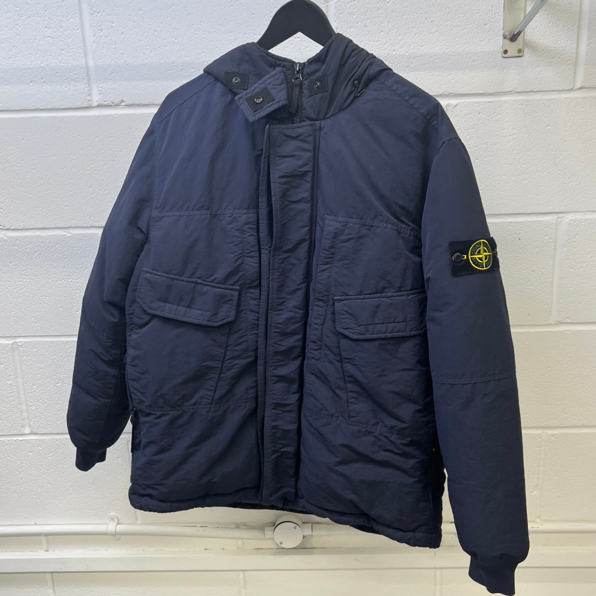Men's Applique Logo Down Jacket Navy Size L