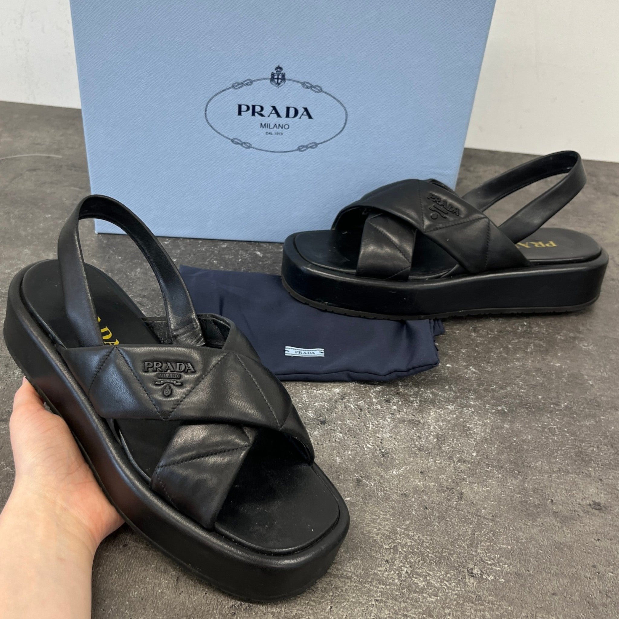 Women's Quilted Nappa Flatform Sandals Black Size EU 39 / UK 6