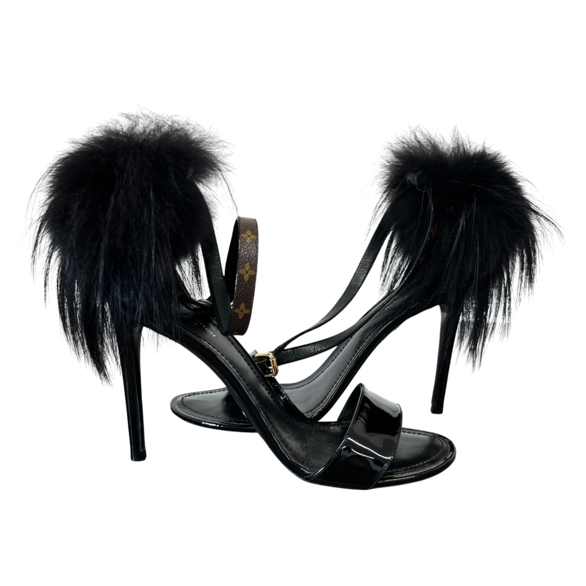 Women's Call Back Fur Trim Heels Black Size EU 38 / UK 5