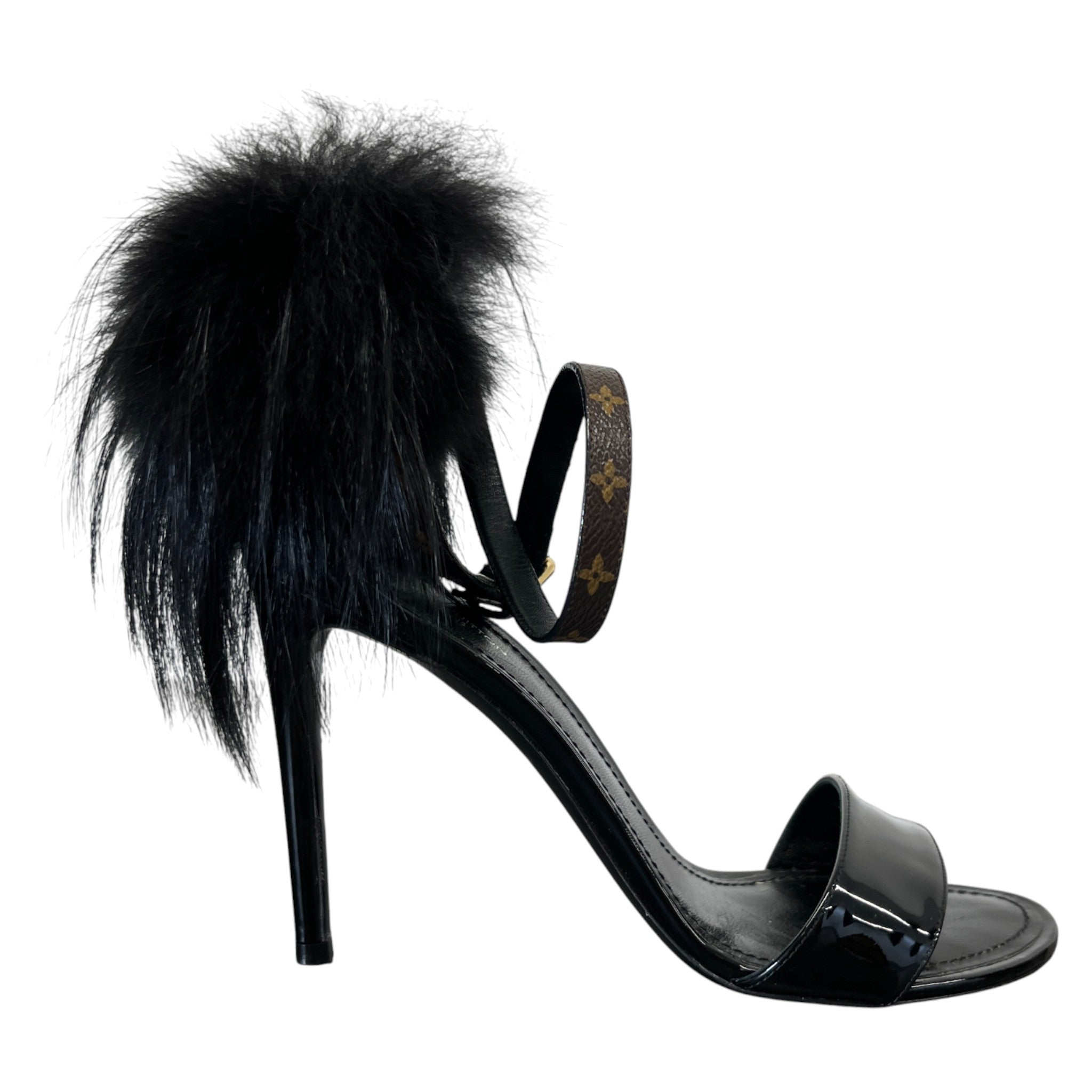 Women's Call Back Fur Trim Heels Black Size EU 38 / UK 5