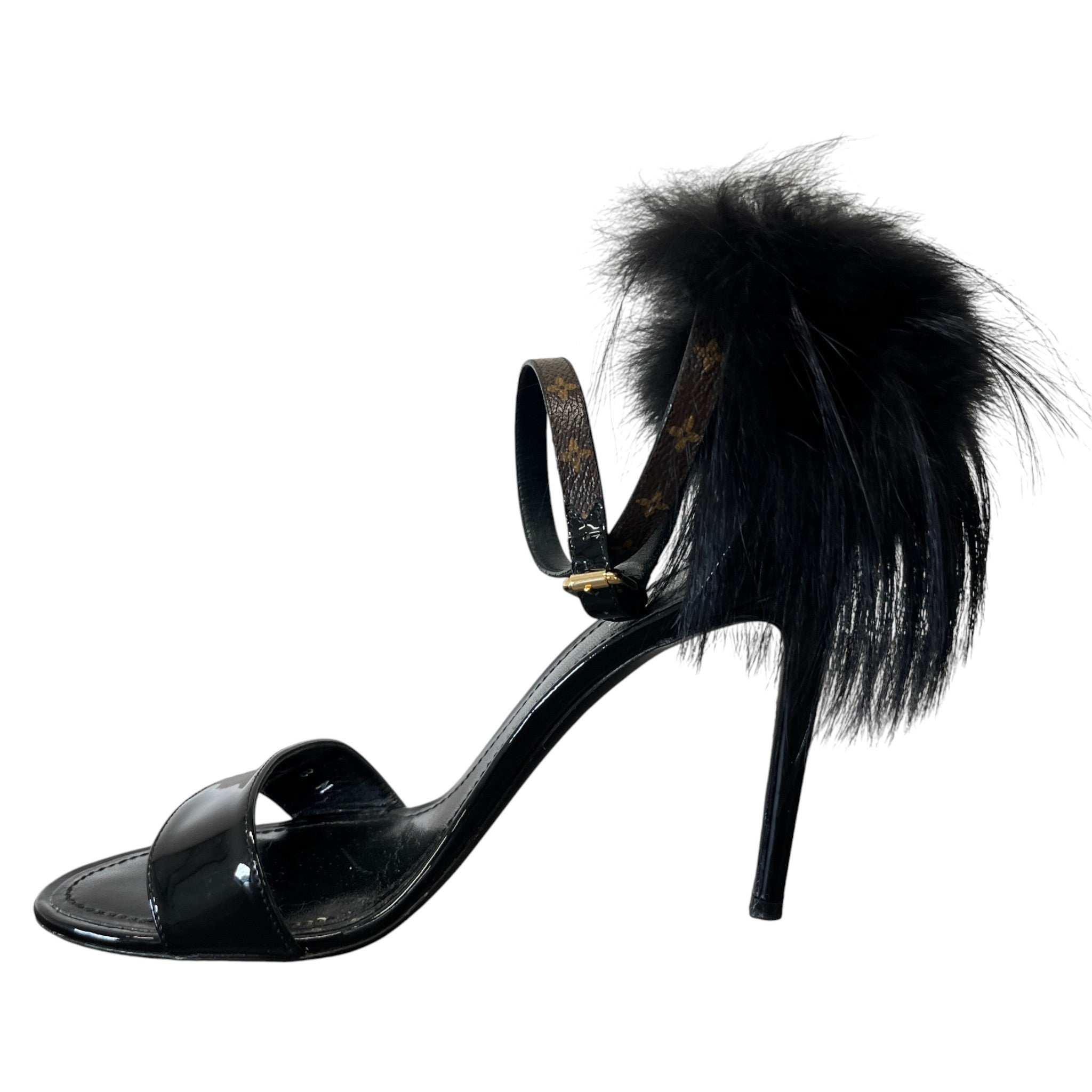 Women's Call Back Fur Trim Heels Black Size EU 38 / UK 5