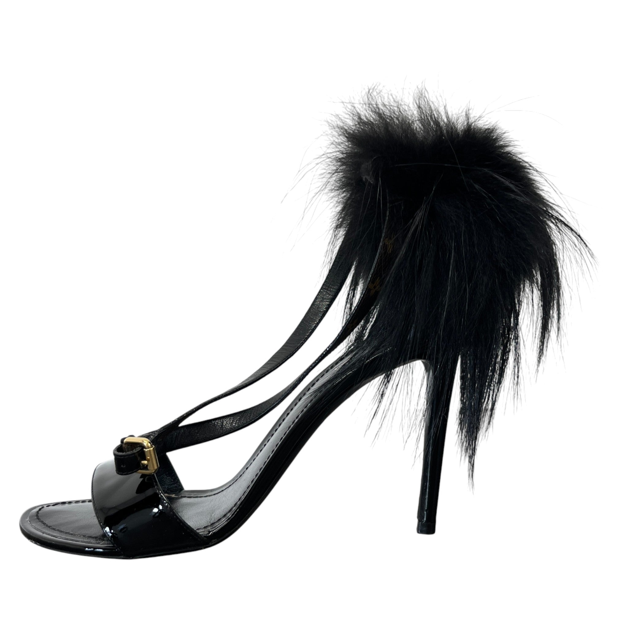 Women's Call Back Fur Trim Heels Black Size EU 38 / UK 5