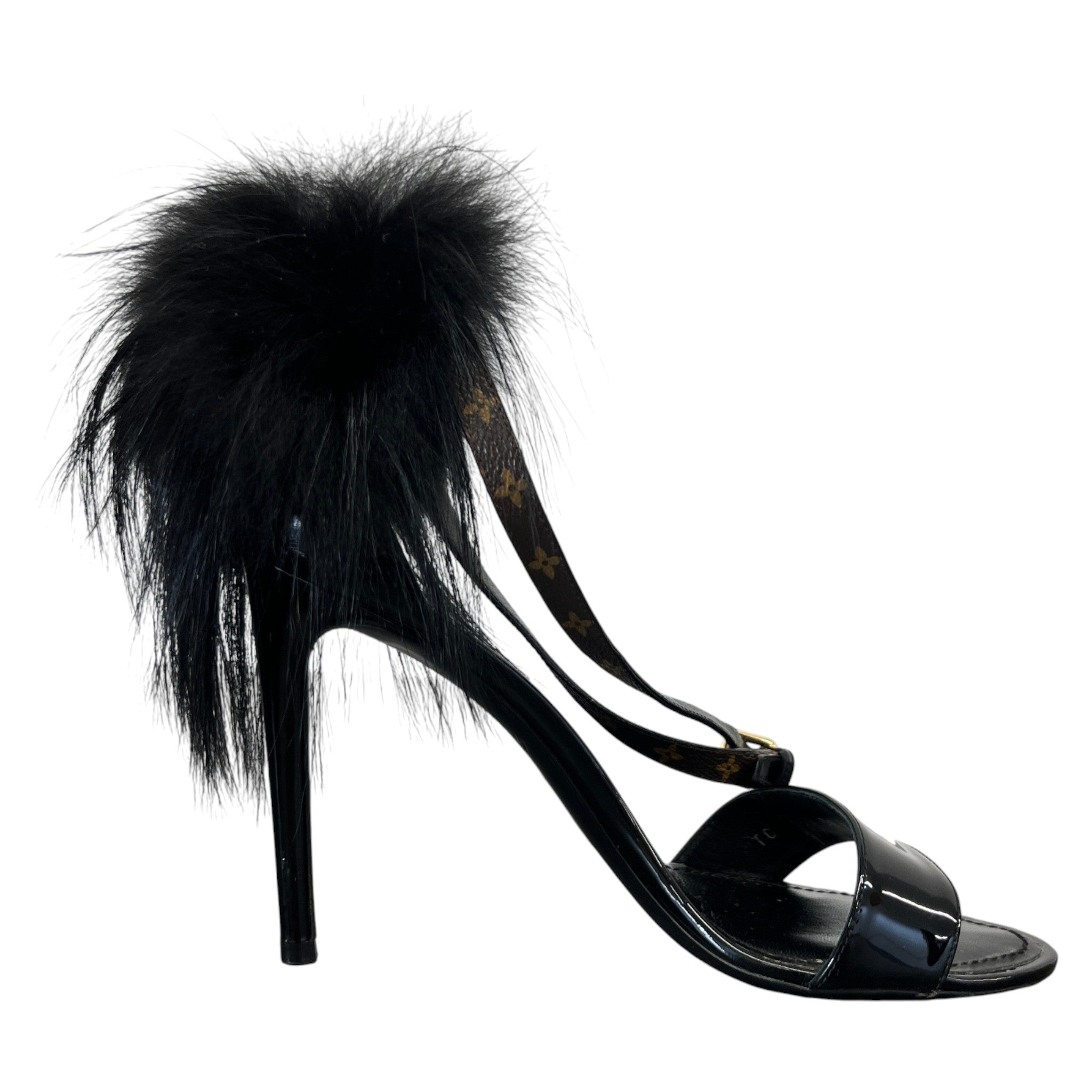 Women's Call Back Fur Trim Heels Black Size EU 38 / UK 5