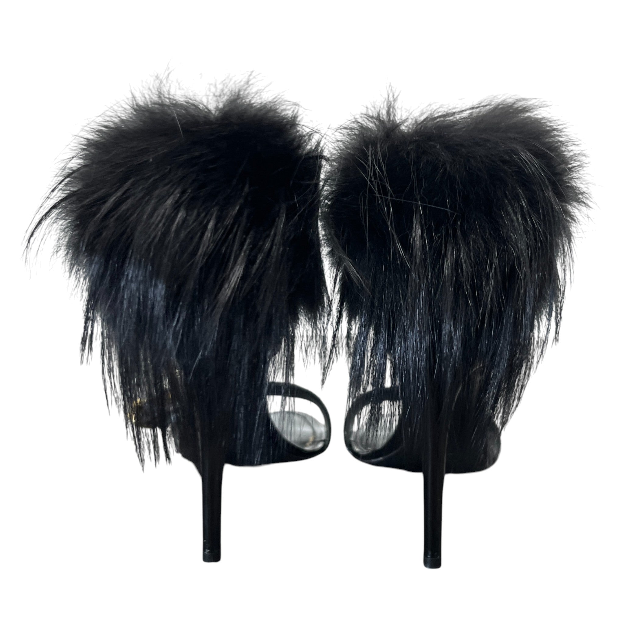 Women's Call Back Fur Trim Heels Black Size EU 38 / UK 5