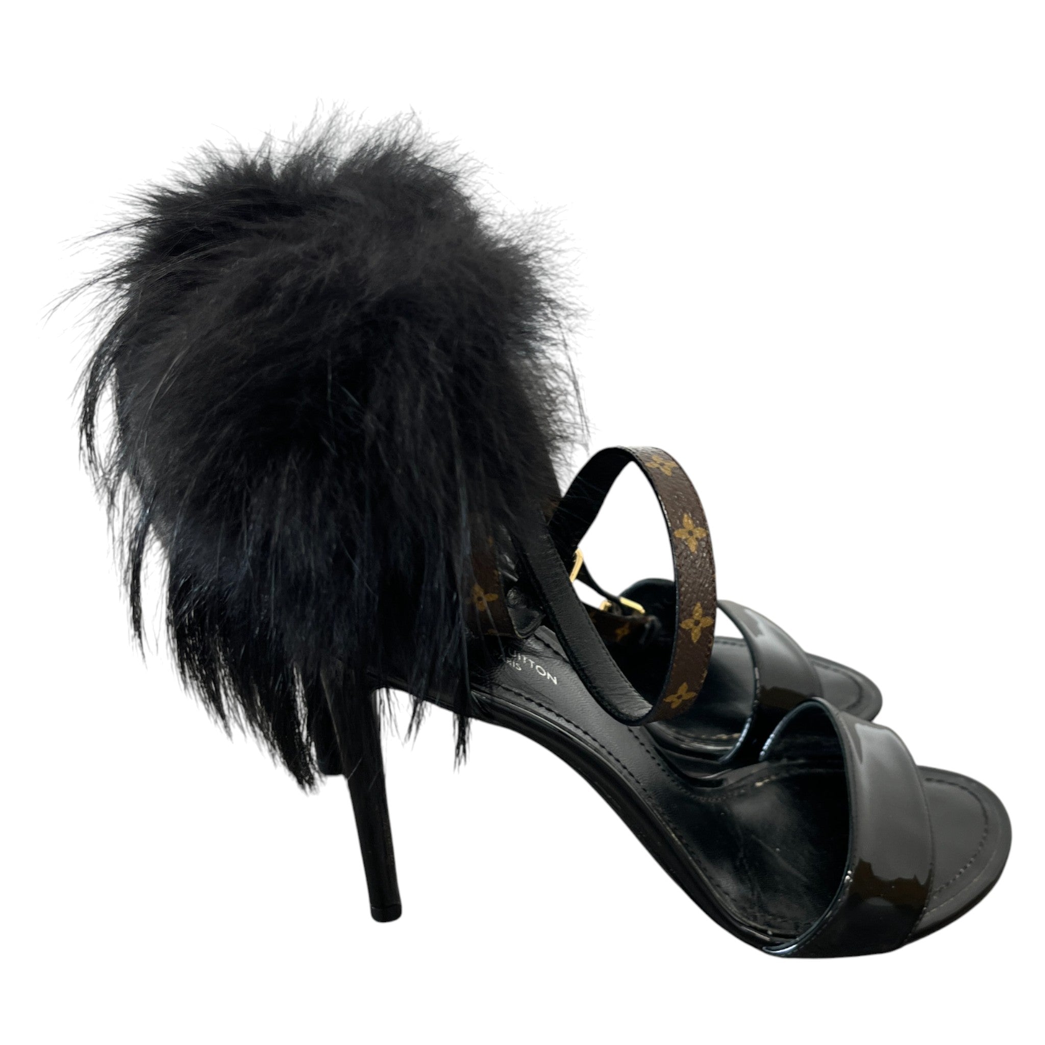 Women's Call Back Fur Trim Heels Black Size EU 38 / UK 5