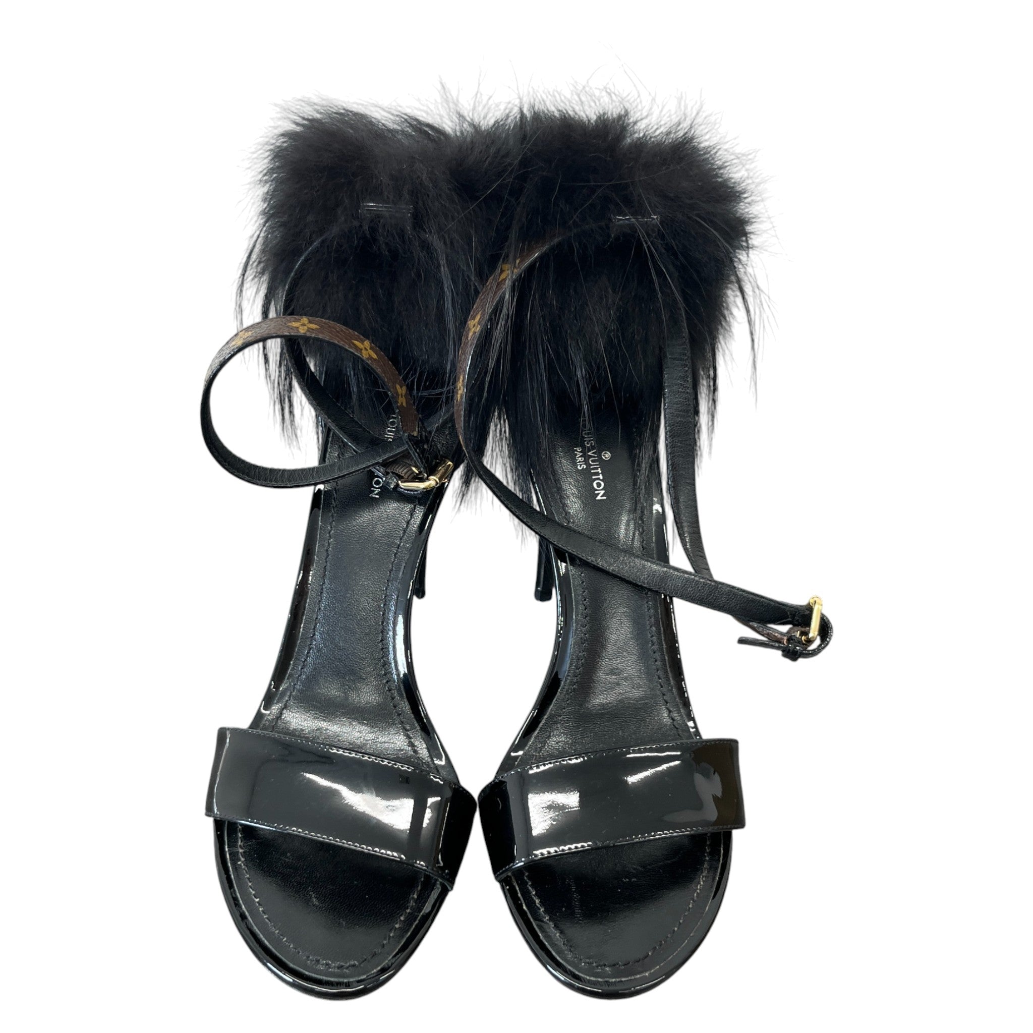 Women's Call Back Fur Trim Heels Black Size EU 38 / UK 5