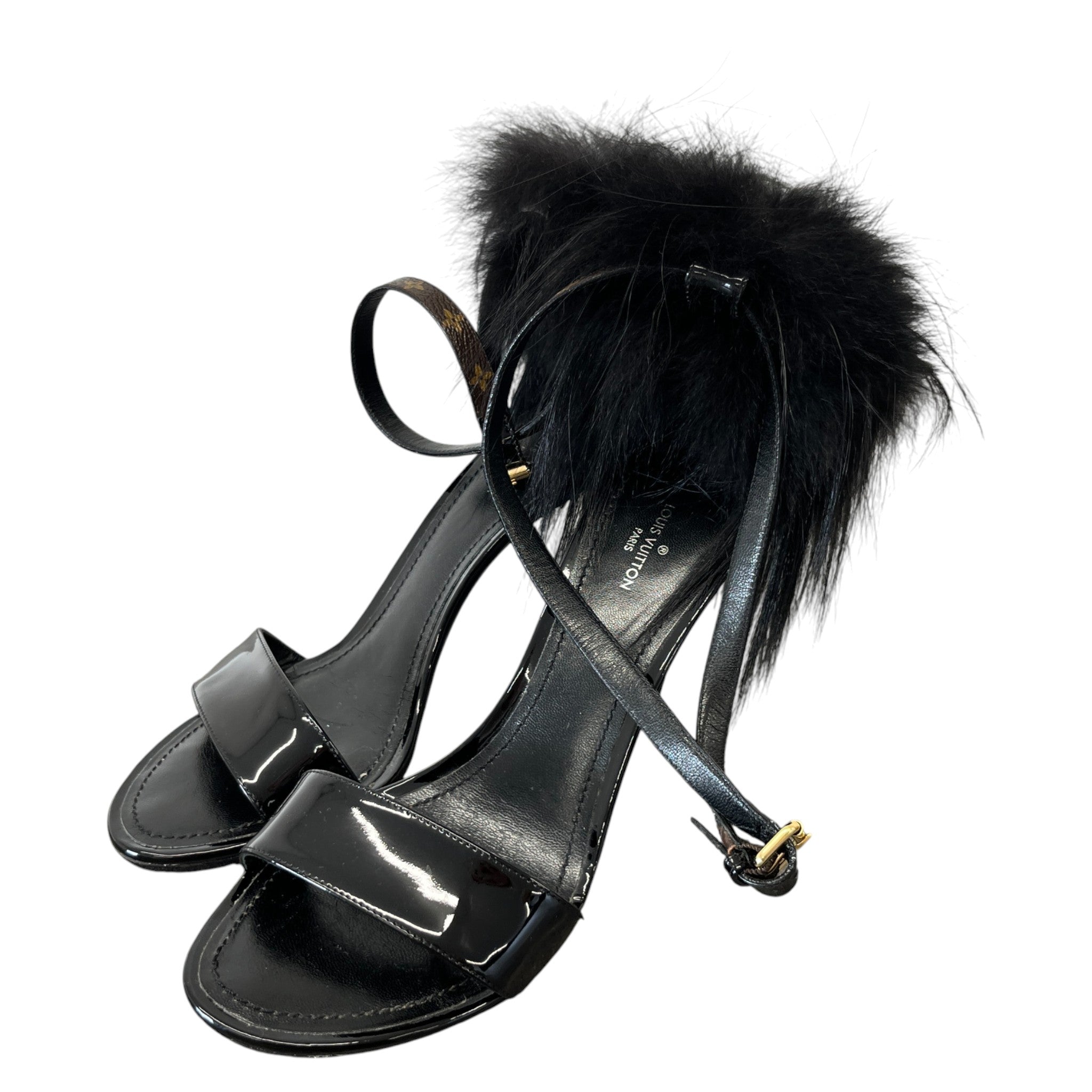 Women's Call Back Fur Trim Heels Black Size EU 38 / UK 5