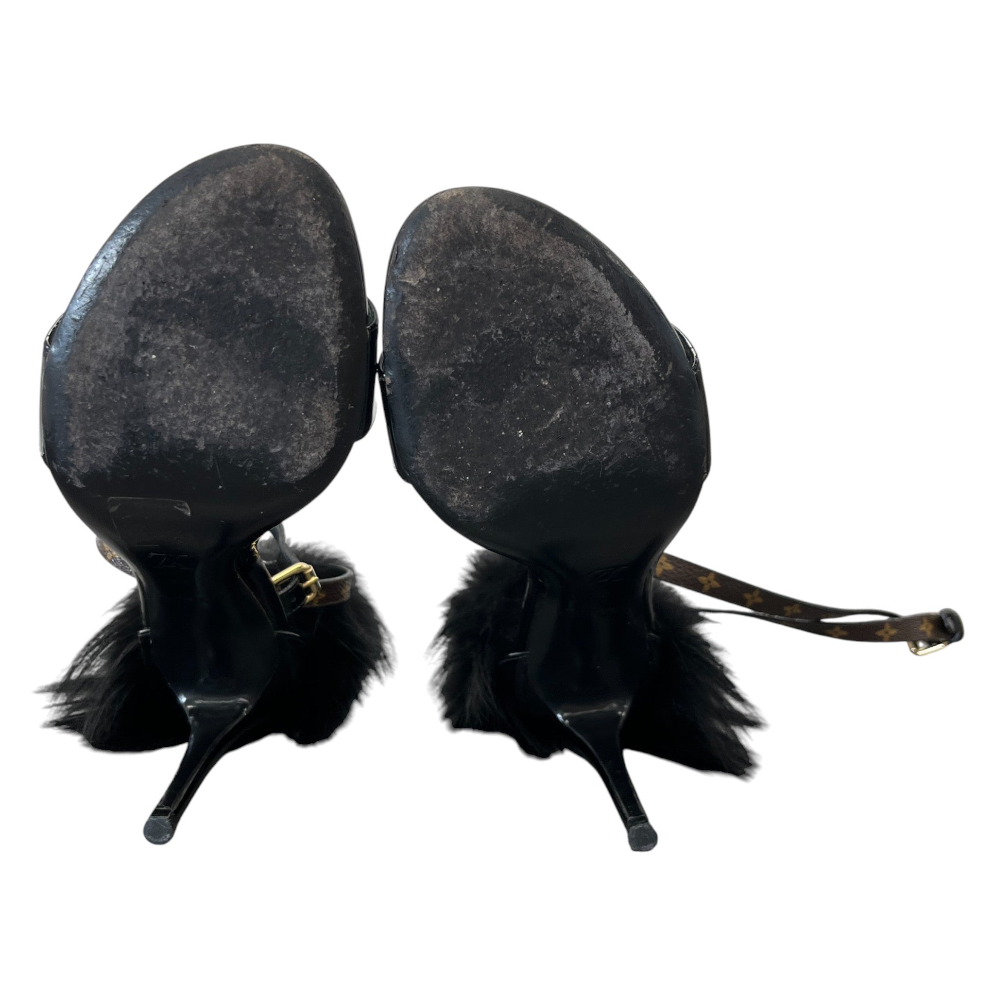 Women's Call Back Fur Trim Heels Black Size EU 38 / UK 5