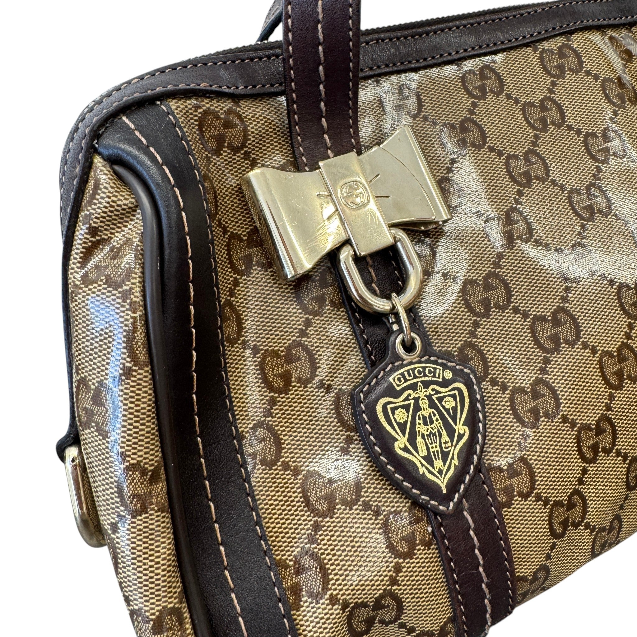 Women's Duchessa Crystal Coated Canvas Barrel Bag Brown