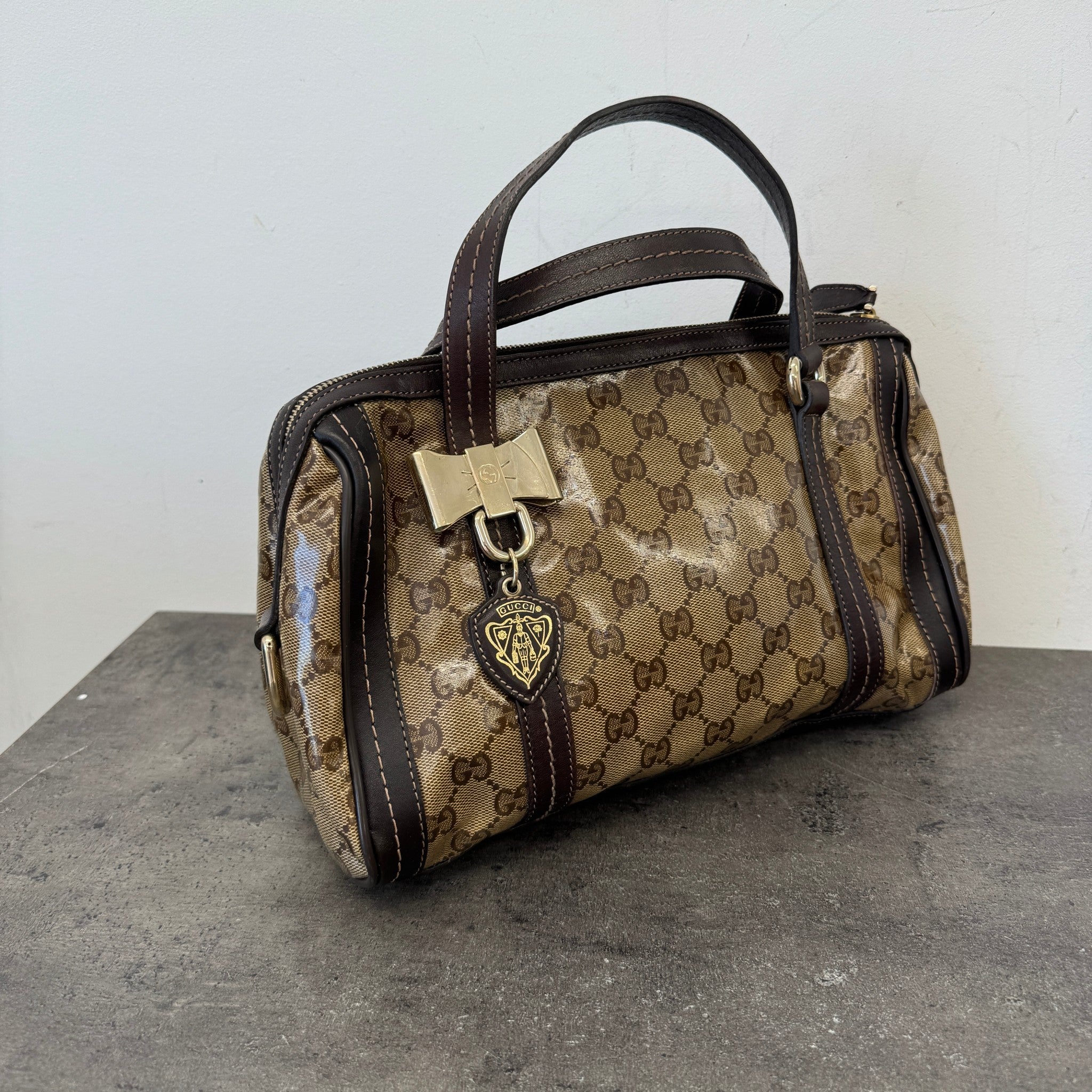 Women's Duchessa Crystal Coated Canvas Barrel Bag Brown