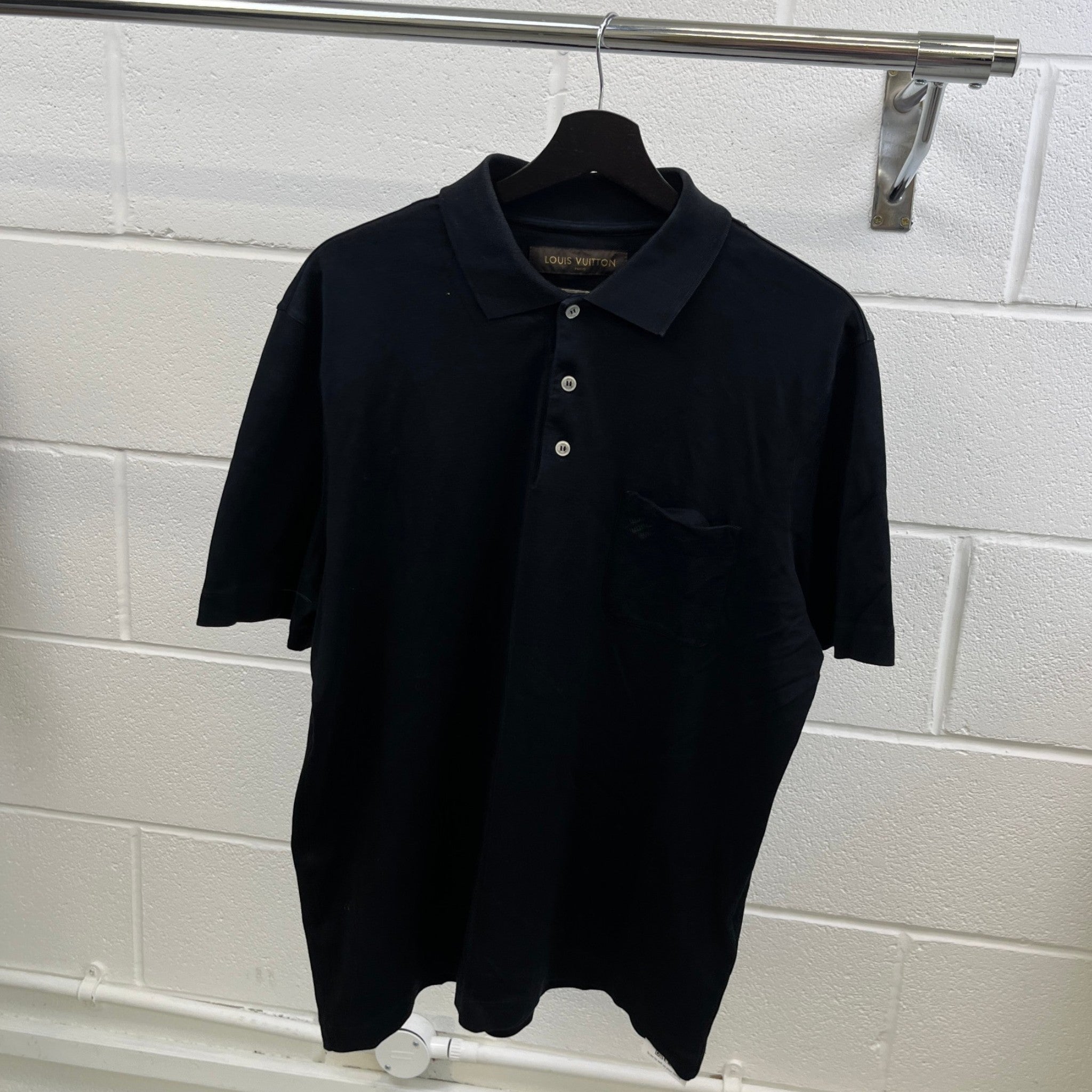 Men's Damier Pocket Polo Shirt Black Size XL