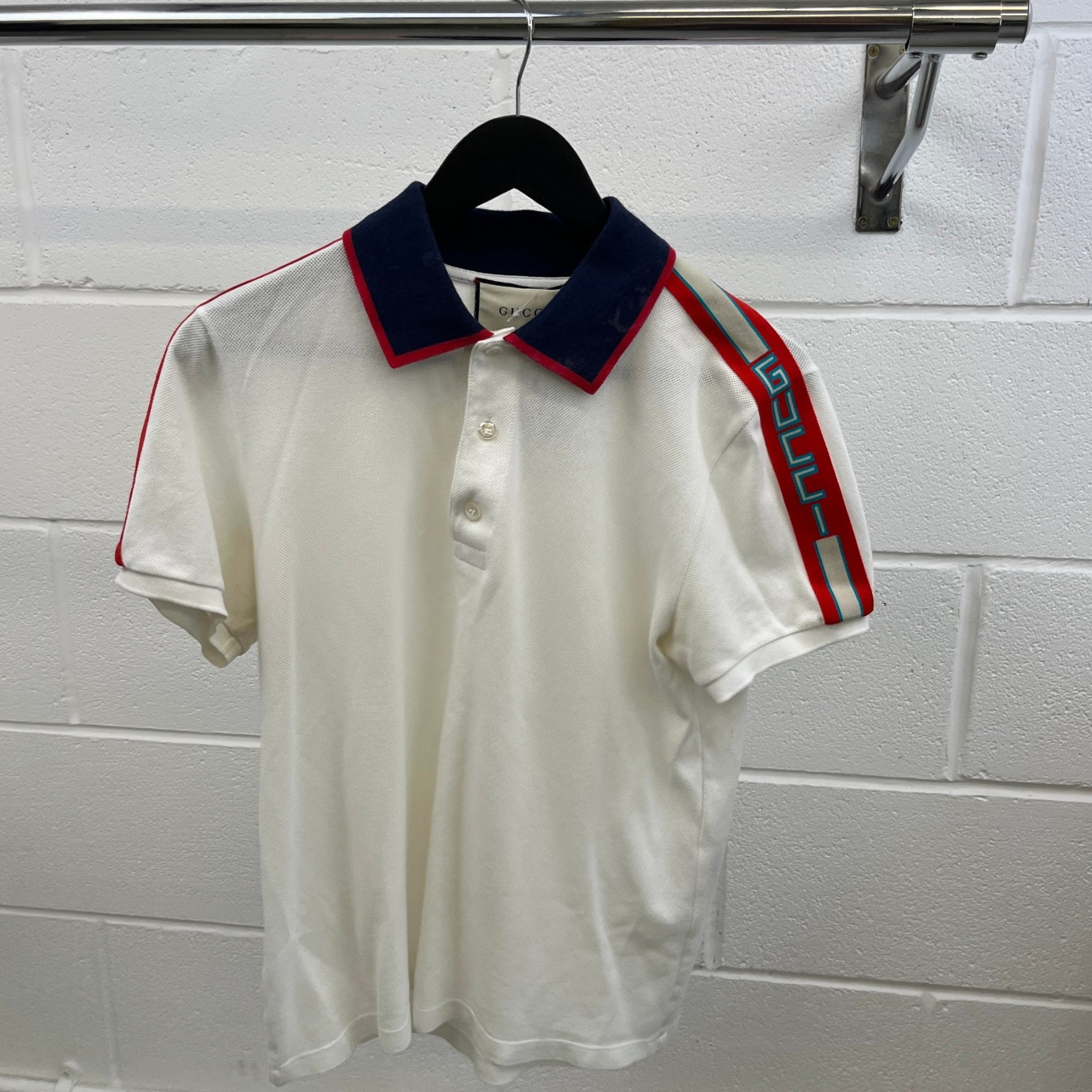 Men's Web Stripe Polo Shirt White Size S