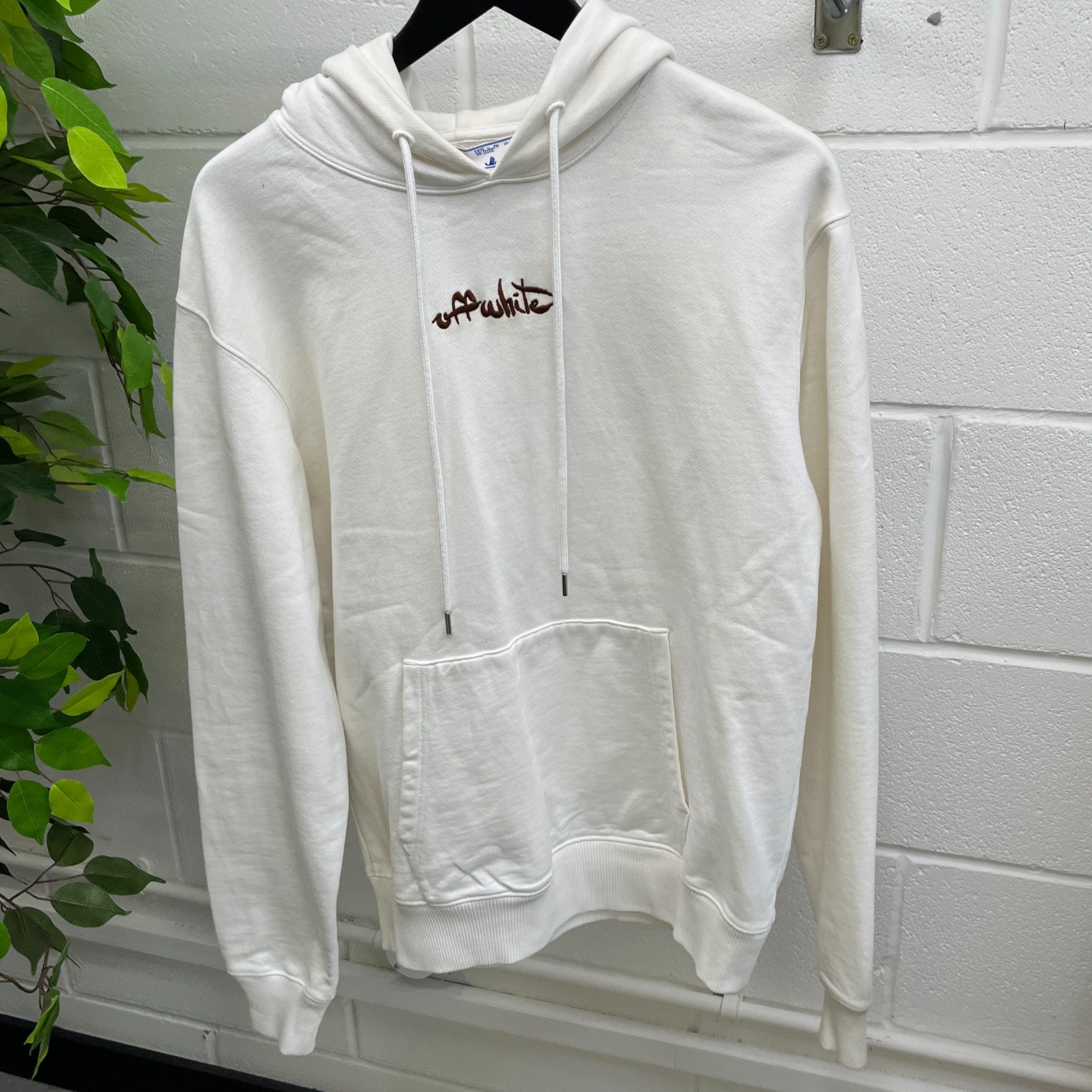 Men's Embroidered Logo Hoodie Cream Size S