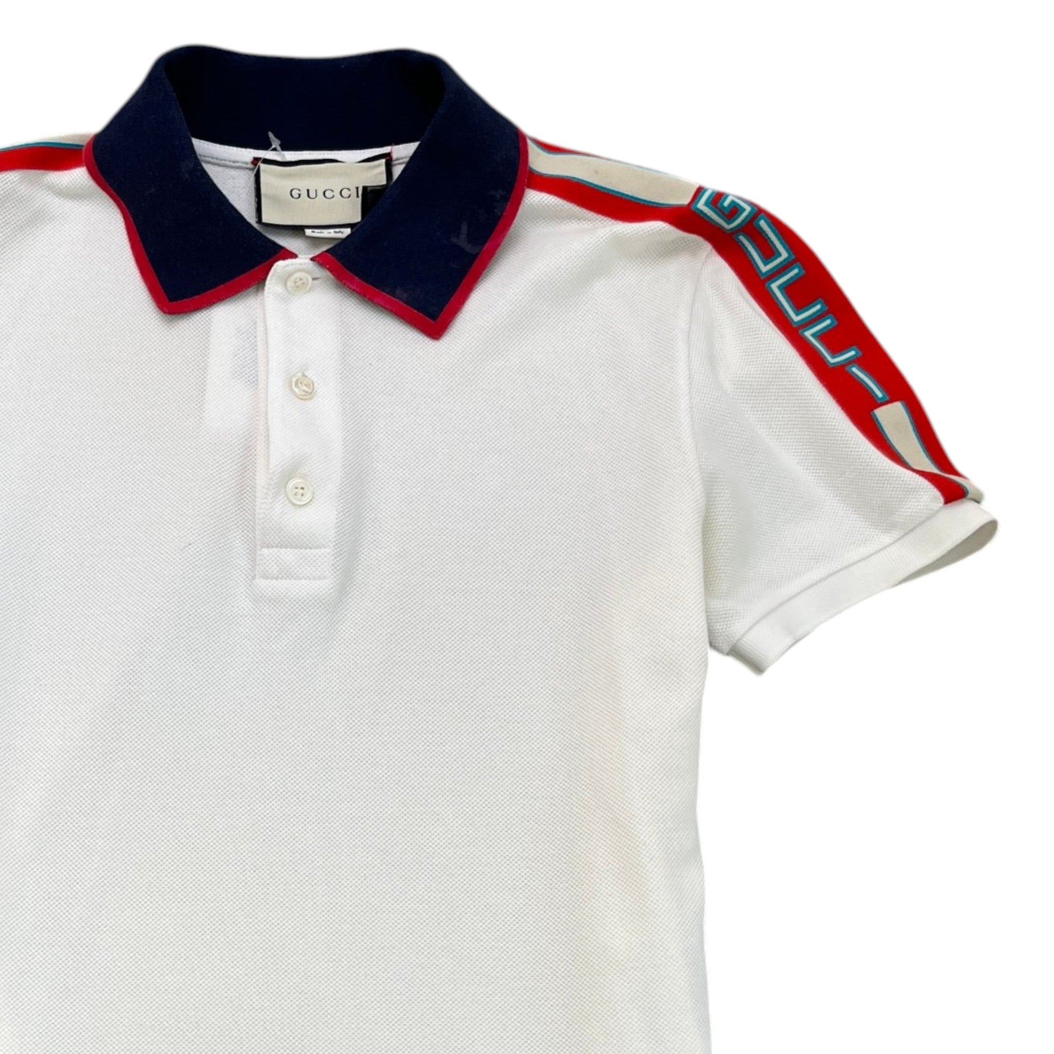 Men's Web Stripe Polo Shirt White Size S