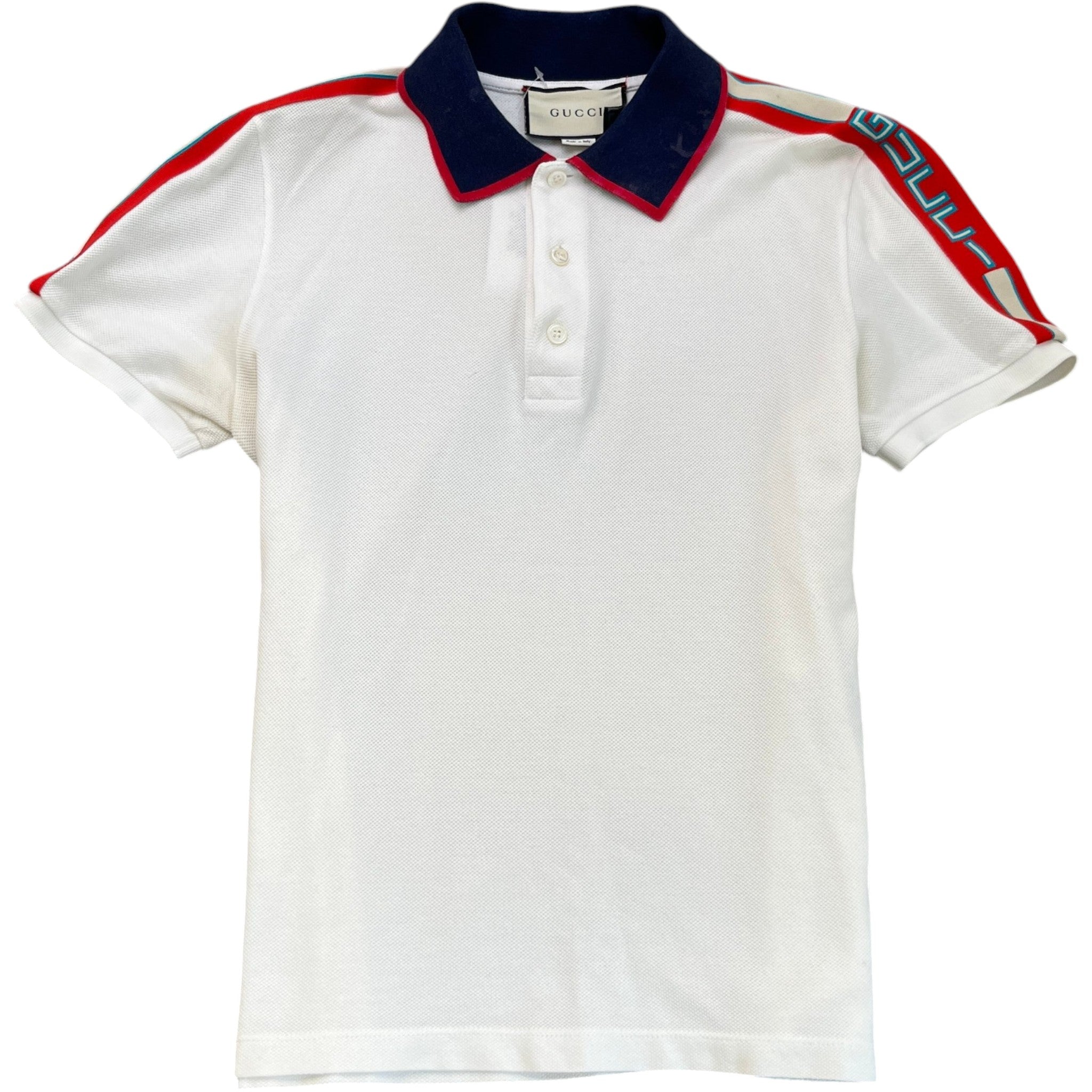 Men's Web Stripe Polo Shirt White Size S