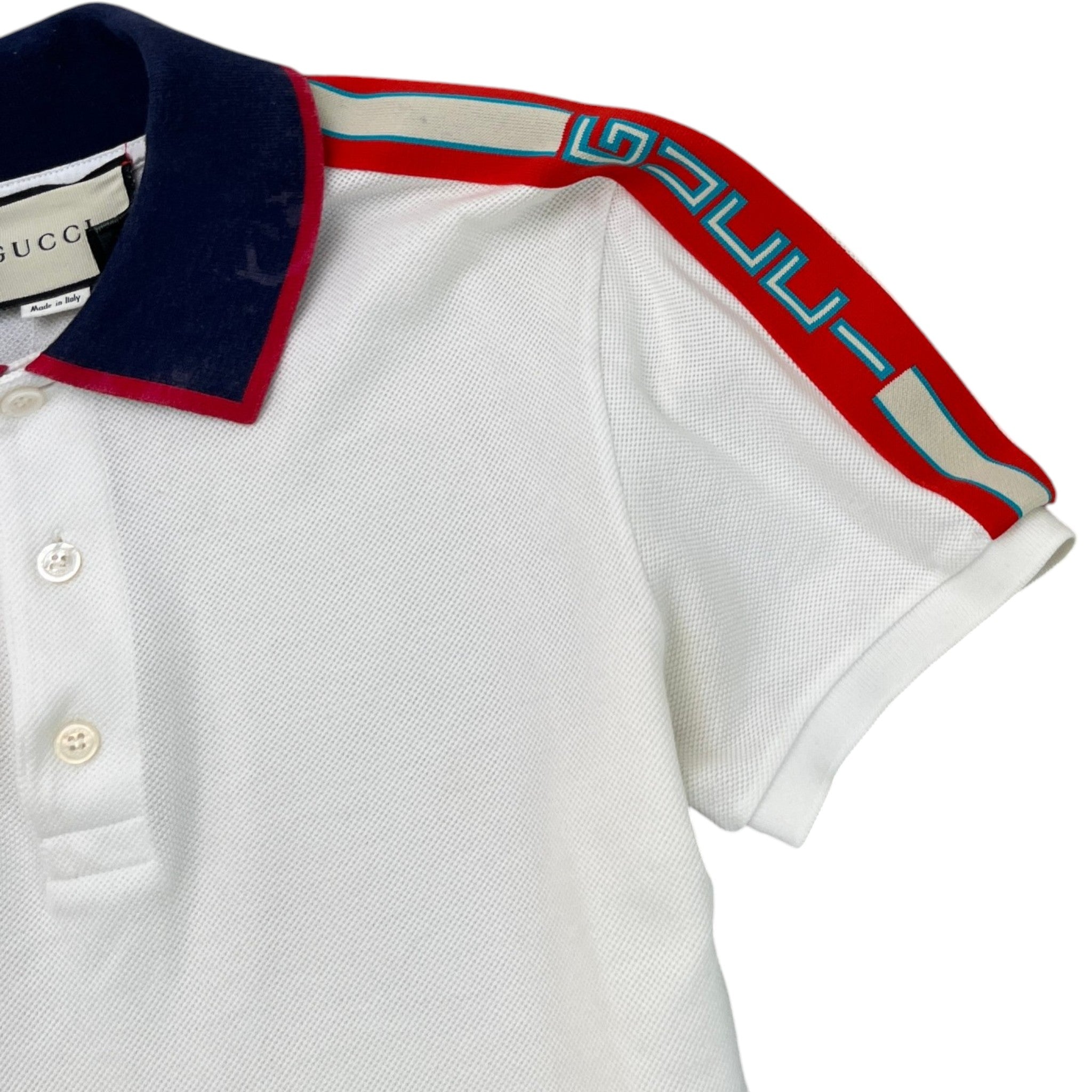 Men's Web Stripe Polo Shirt White Size S