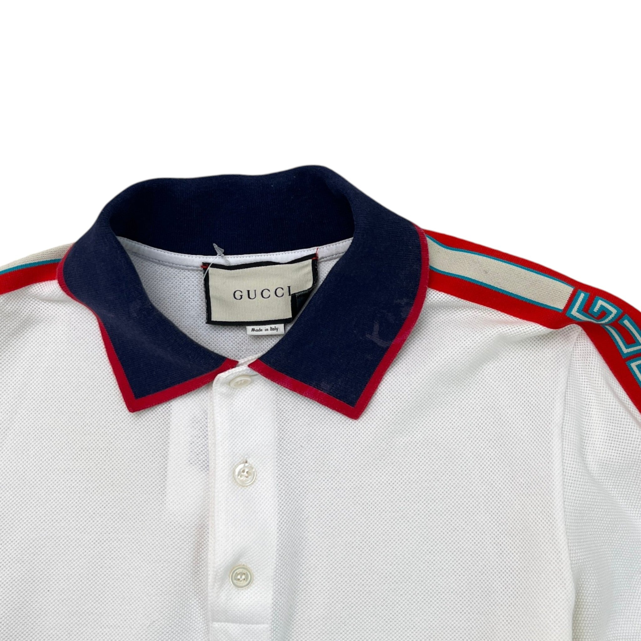 Men's Web Stripe Polo Shirt White Size S