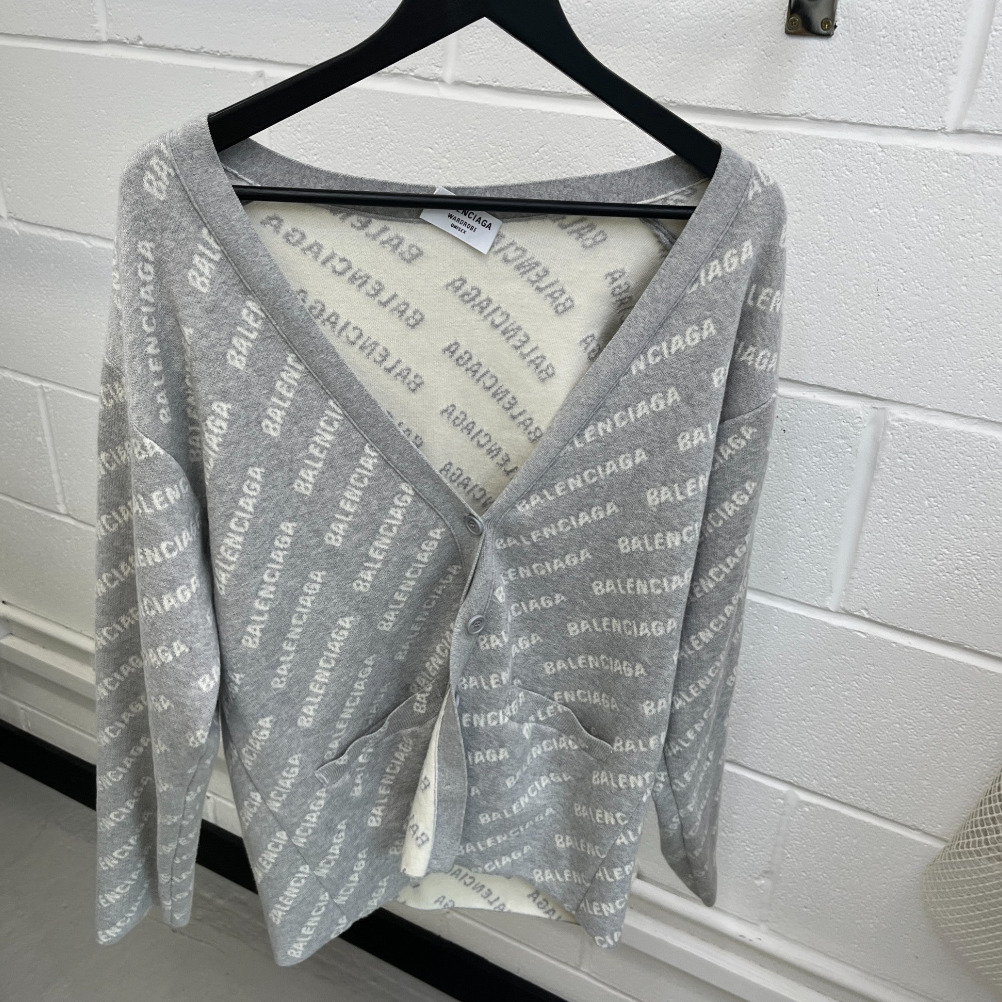 Men's Monogram Print Cardigan Grey Size M