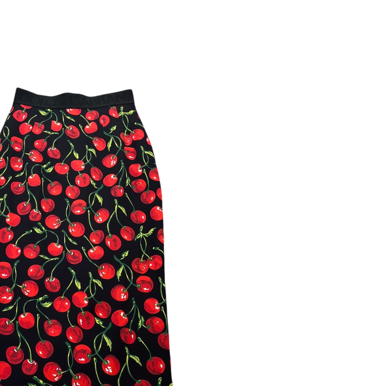 Women's Cherry Print Midi Skirts Black Size Waist 36"