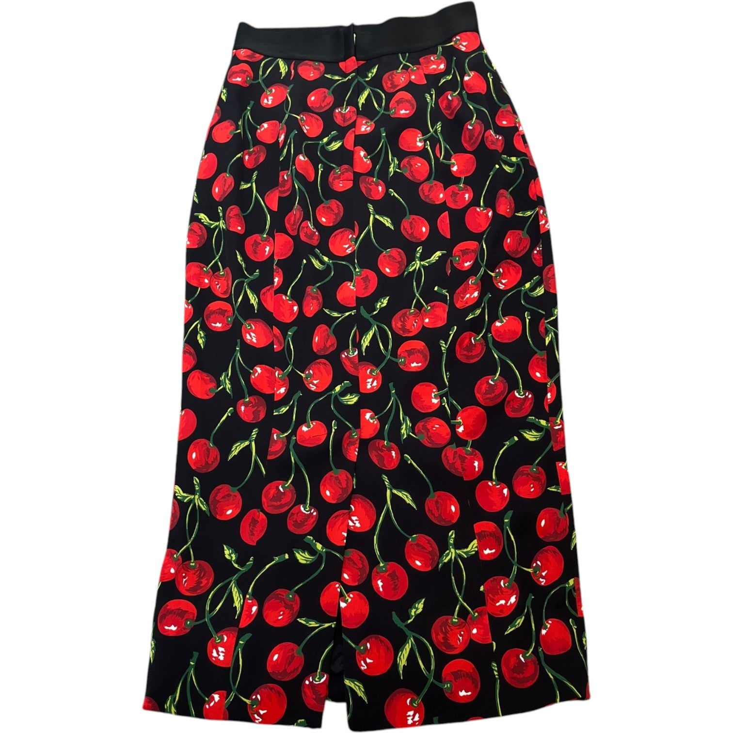 Women's Cherry Print Midi Skirts Black Size Waist 36"