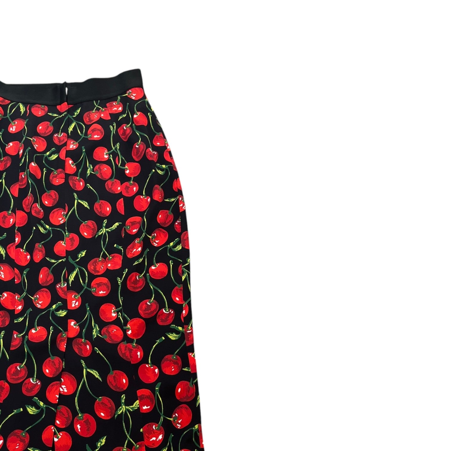Women's Cherry Print Midi Skirts Black Size Waist 36"