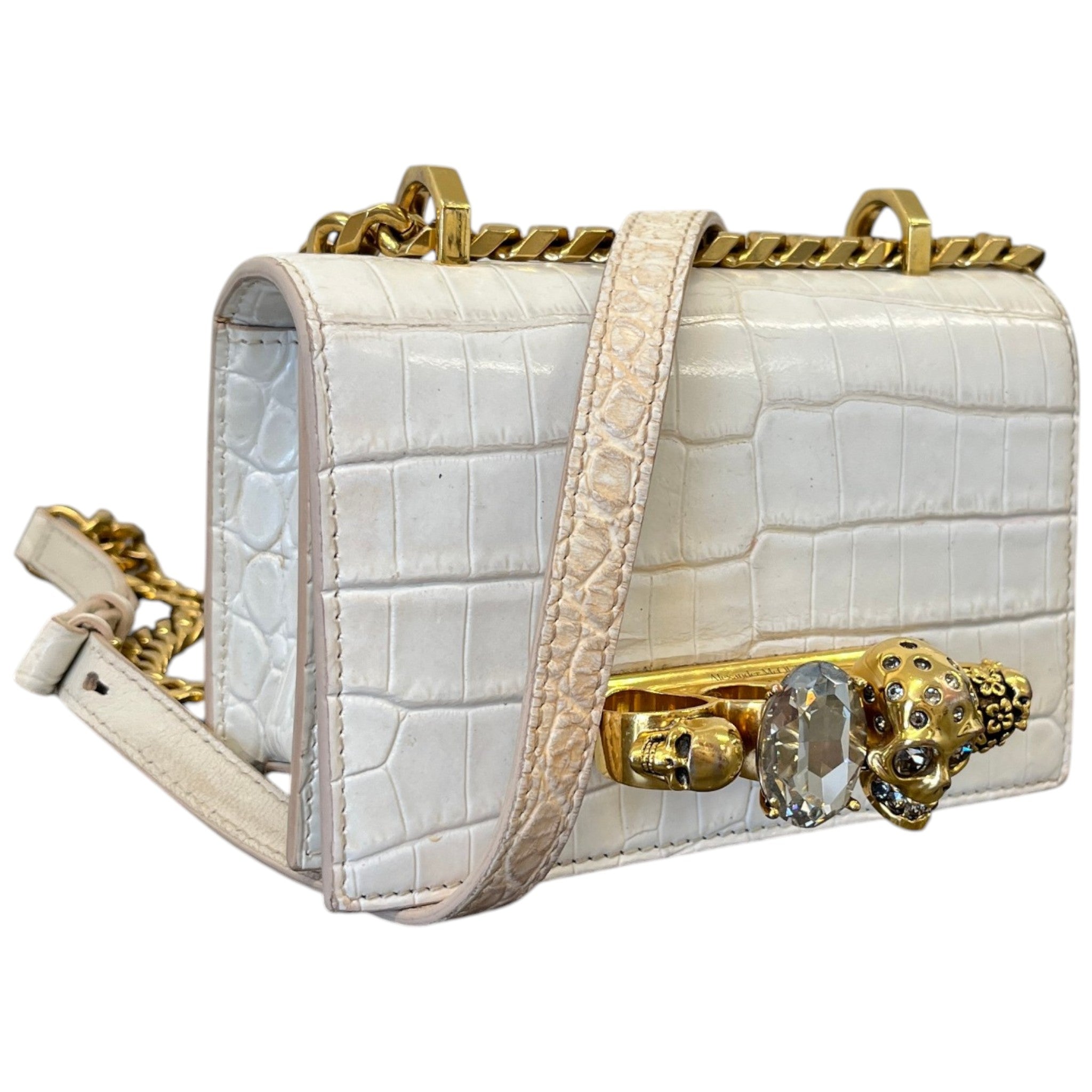 Women's Croc-Effect Mini Jewelled Bag White