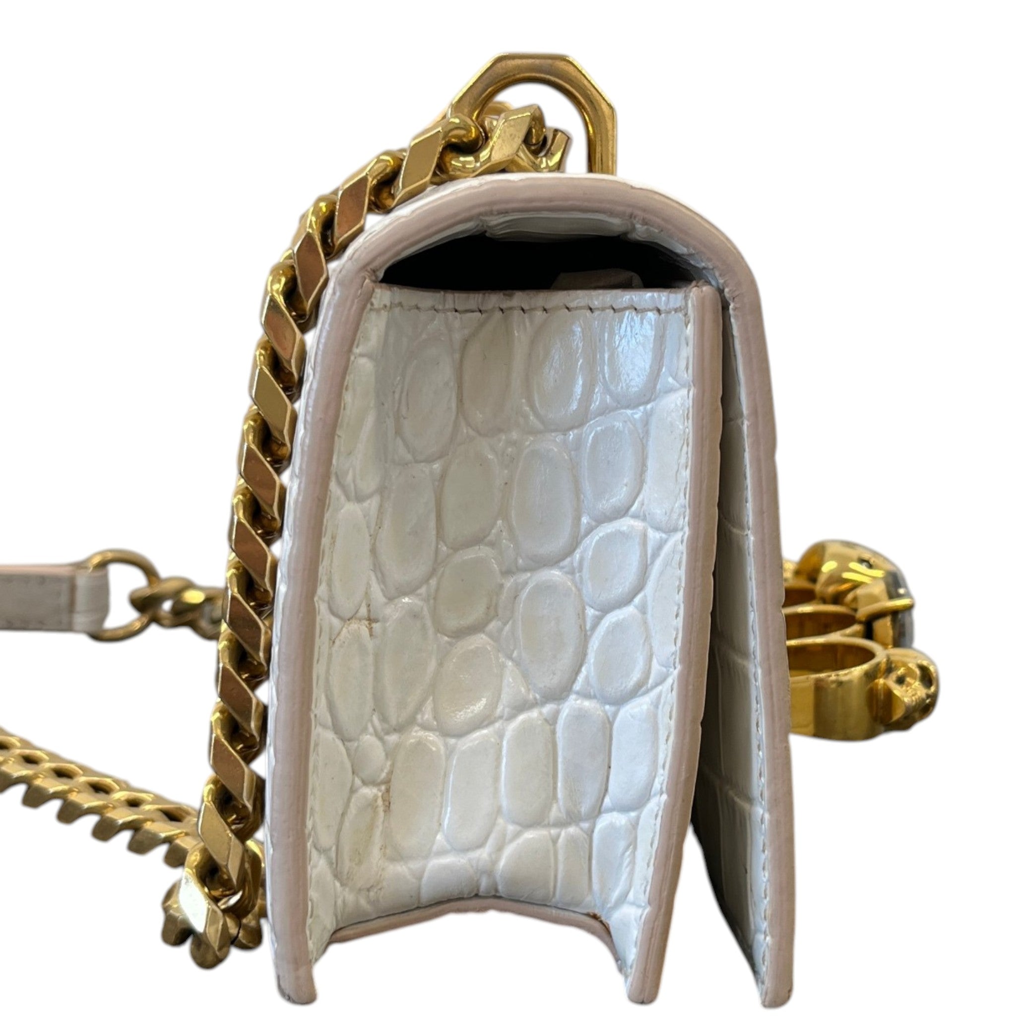 Women's Croc-Effect Mini Jewelled Bag White