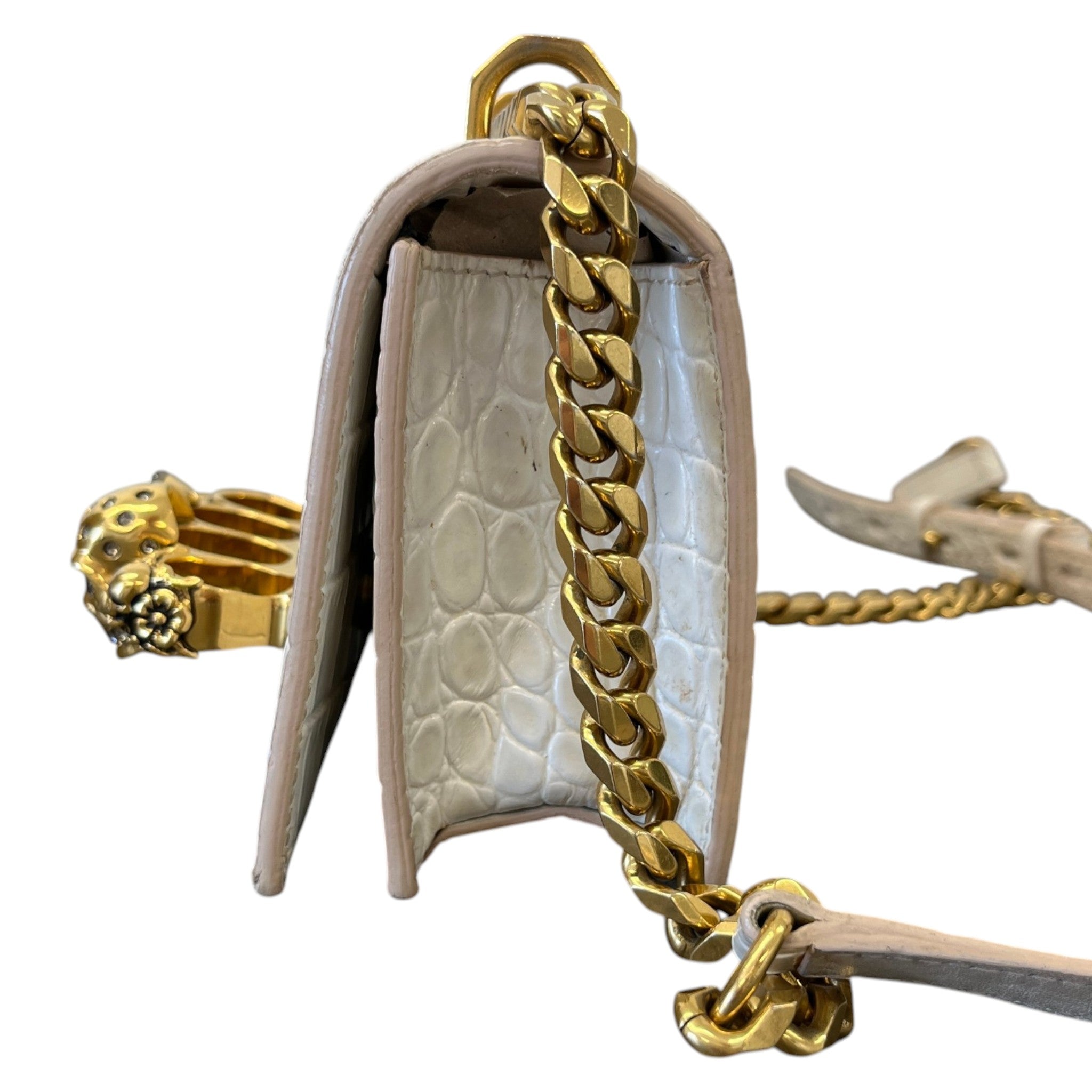 Women's Croc-Effect Mini Jewelled Bag White